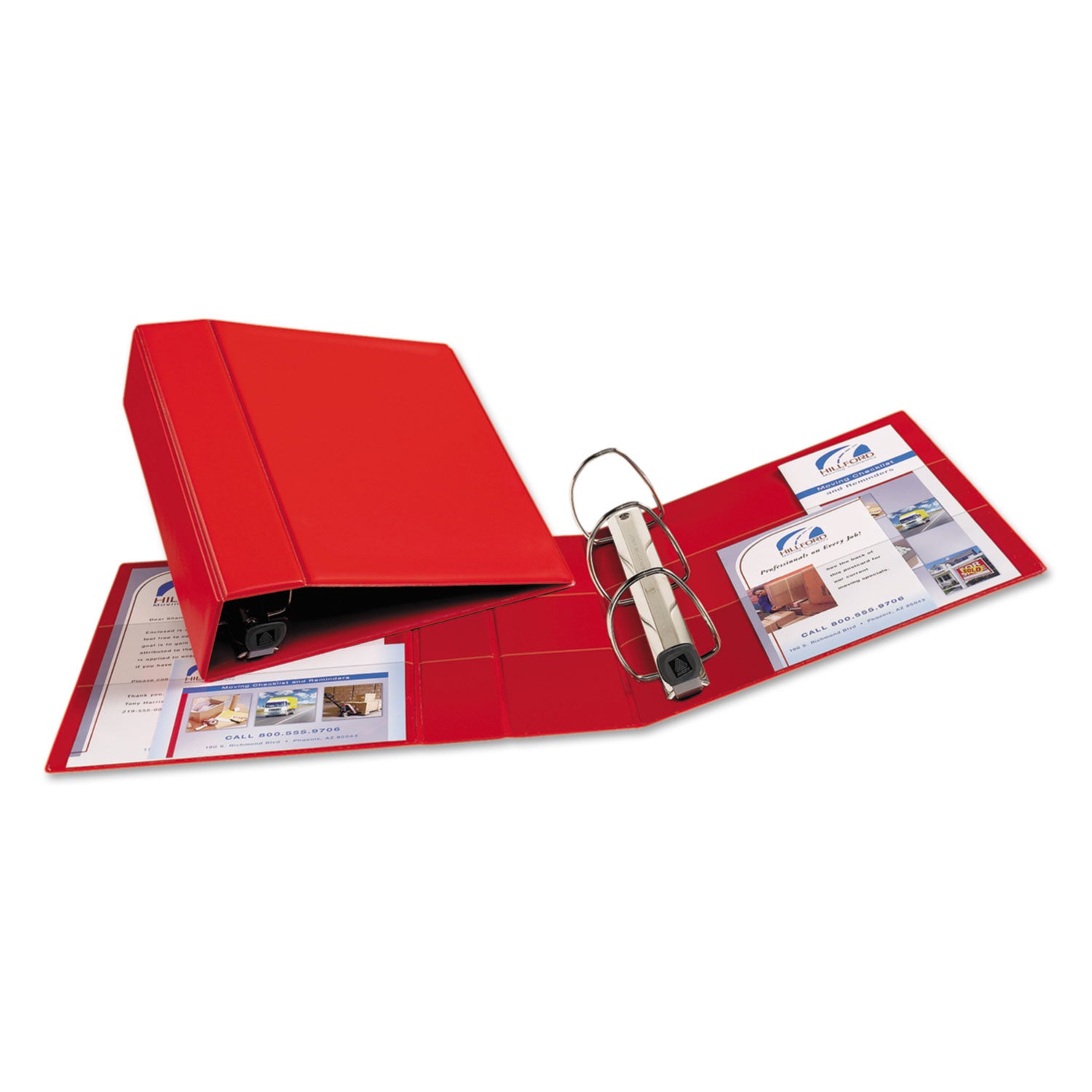 Heavy-Duty Non-View Binder with DuraHinge and Locking One Touch EZD Rings, 3 Rings, 4" Capacity, 11 x 8.5, Red - 