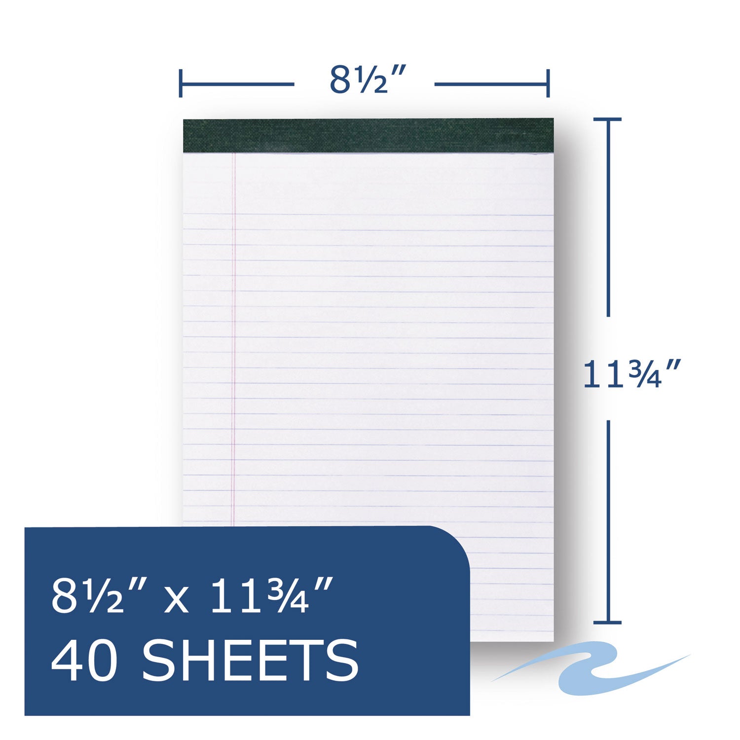 Recycled Legal Pad, Wide/Legal Rule, 40 White 8.5 x 11 Sheets, Dozen - 