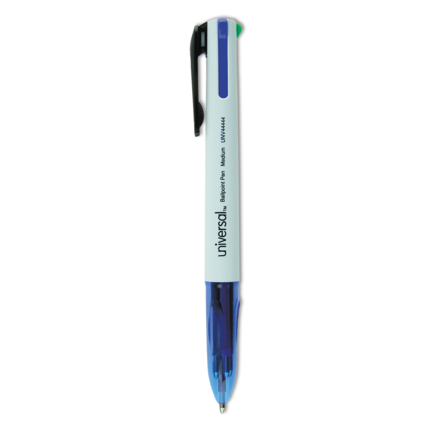 4-color-multi-color-ballpoint-pen-retractable-medium-1-mm-black-blue-green-red-ink-white-translucent-blue-barrel-3-pack_unv44444 - 1