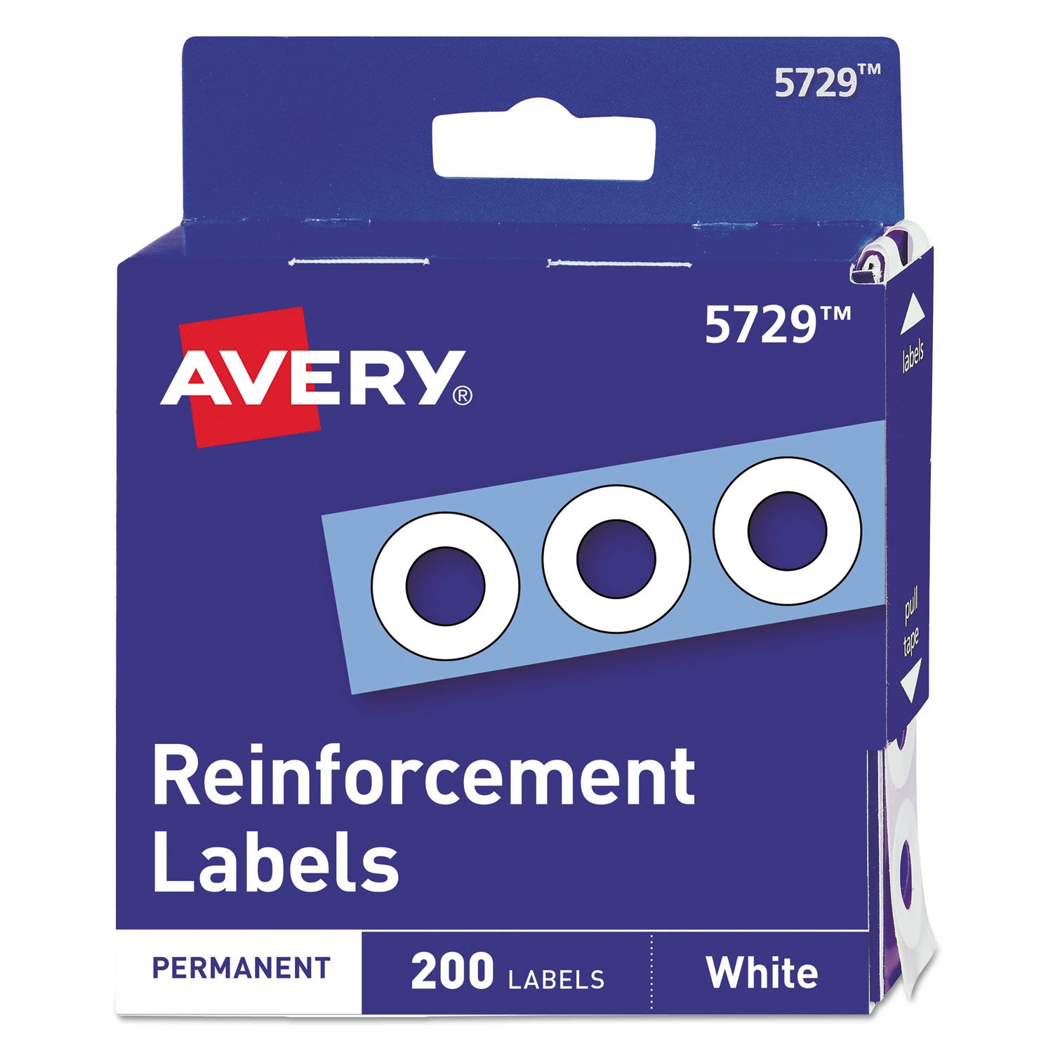 Dispenser Pack Hole Reinforcements, 0.25" Dia, White, 200/Pack, (5729) - 