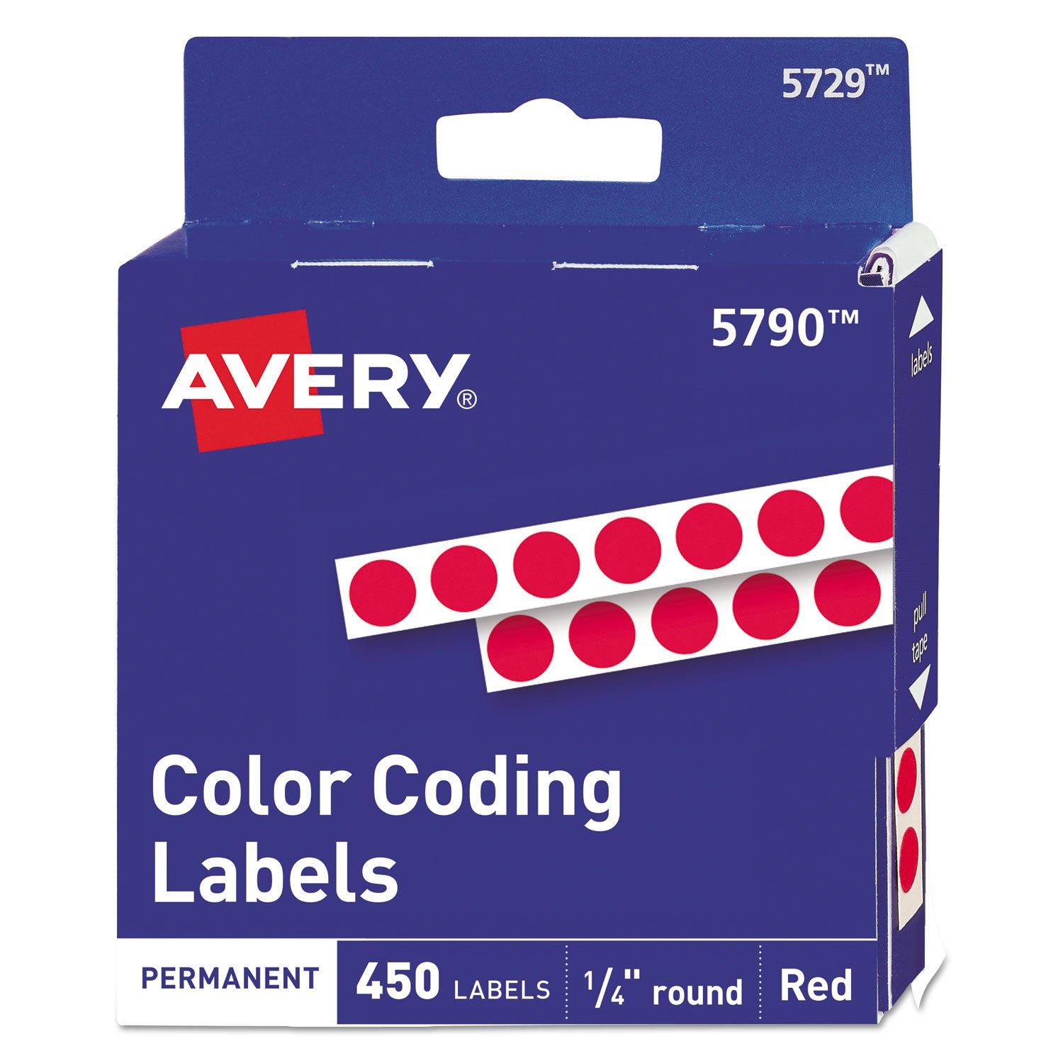 Handwrite-Only Permanent Self-Adhesive Round Color-Coding Labels in Dispensers, 0.25" dia, Red, 450/Roll, (5790) - 