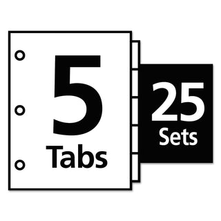 Index Dividers with White Labels, 5-Tab, 11 x 8.5, White, 25 Sets - 