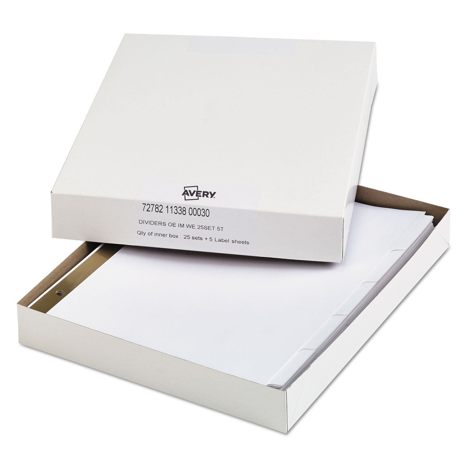 Index Dividers with White Labels, 5-Tab, 11 x 8.5, White, 25 Sets - 