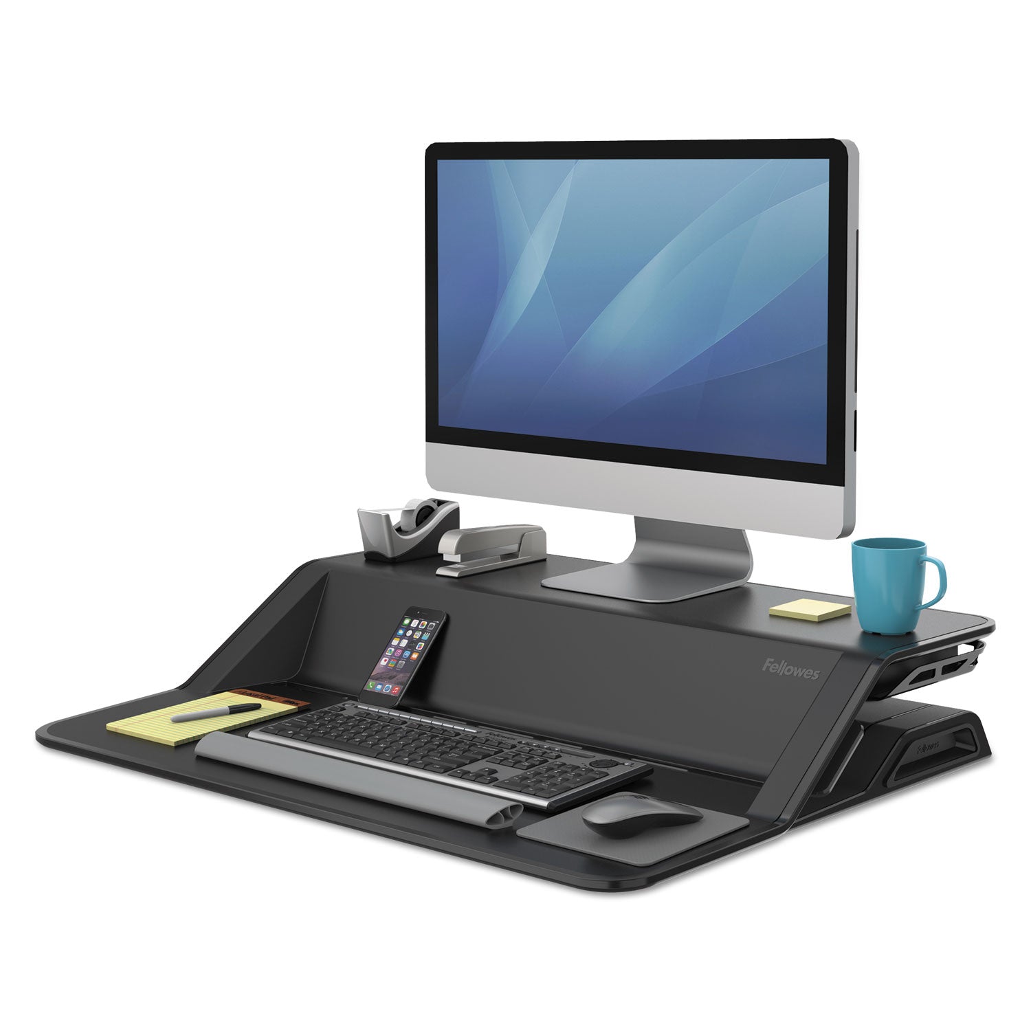Lotus Sit-Stands Workstation, 32.75" x 24.25" x 5.5" to 22.5", Black - 3