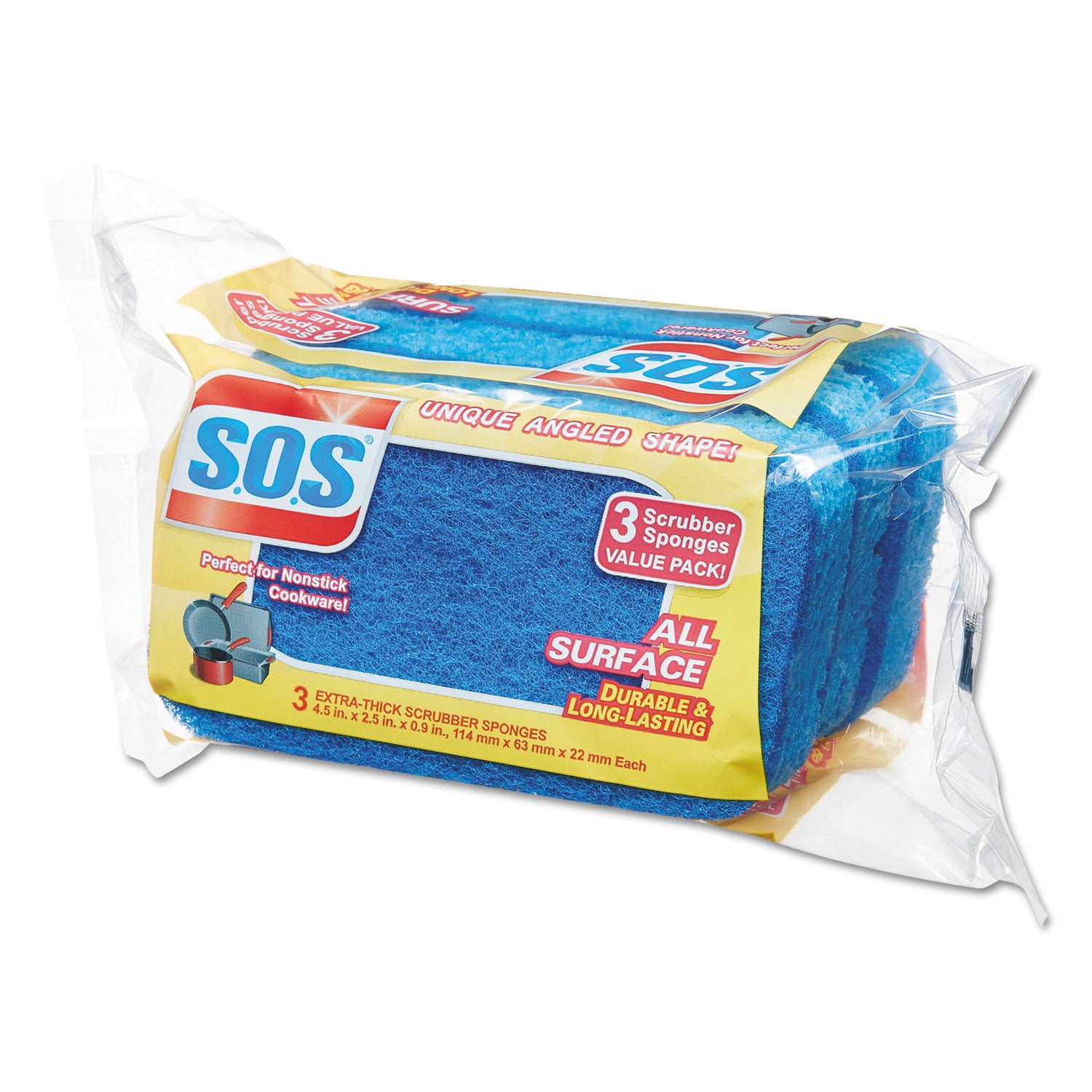 All Surface Scrubber Sponge, 2.5 x 4.5, 0.9" Thick, Dark Blue, 3/Pack, 8 Packs/Carton - 