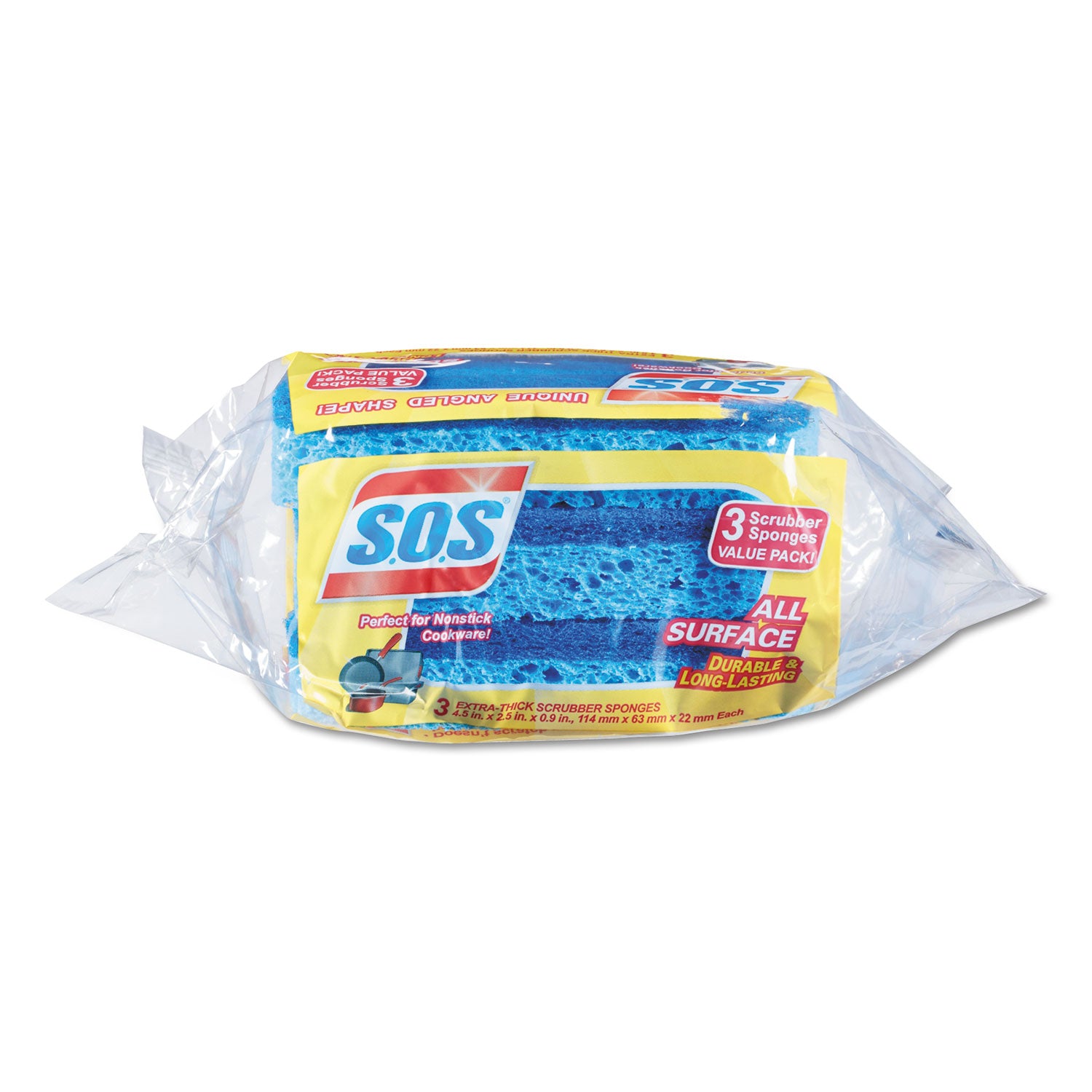 All Surface Scrubber Sponge, 2.5 x 4.5, 0.9" Thick, Dark Blue, 3/Pack, 8 Packs/Carton - 