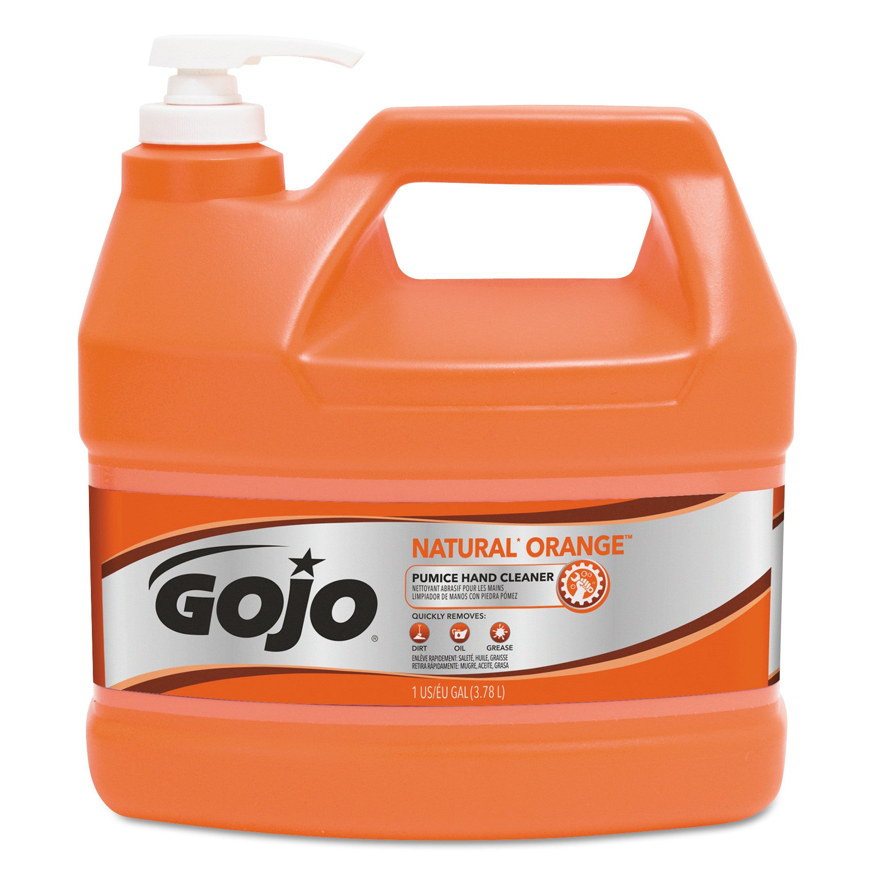 Gojo Natural Orange Pumice Hand Cleaner - Fragrance-free ScentFor - 1 gal (3.8 L) - Pump Bottle Dispenser - Dirt Remover, Oil Remover, Grease Remover - Hand - White - Heavy Duty, Fast Acting - 4 / Carton - 1