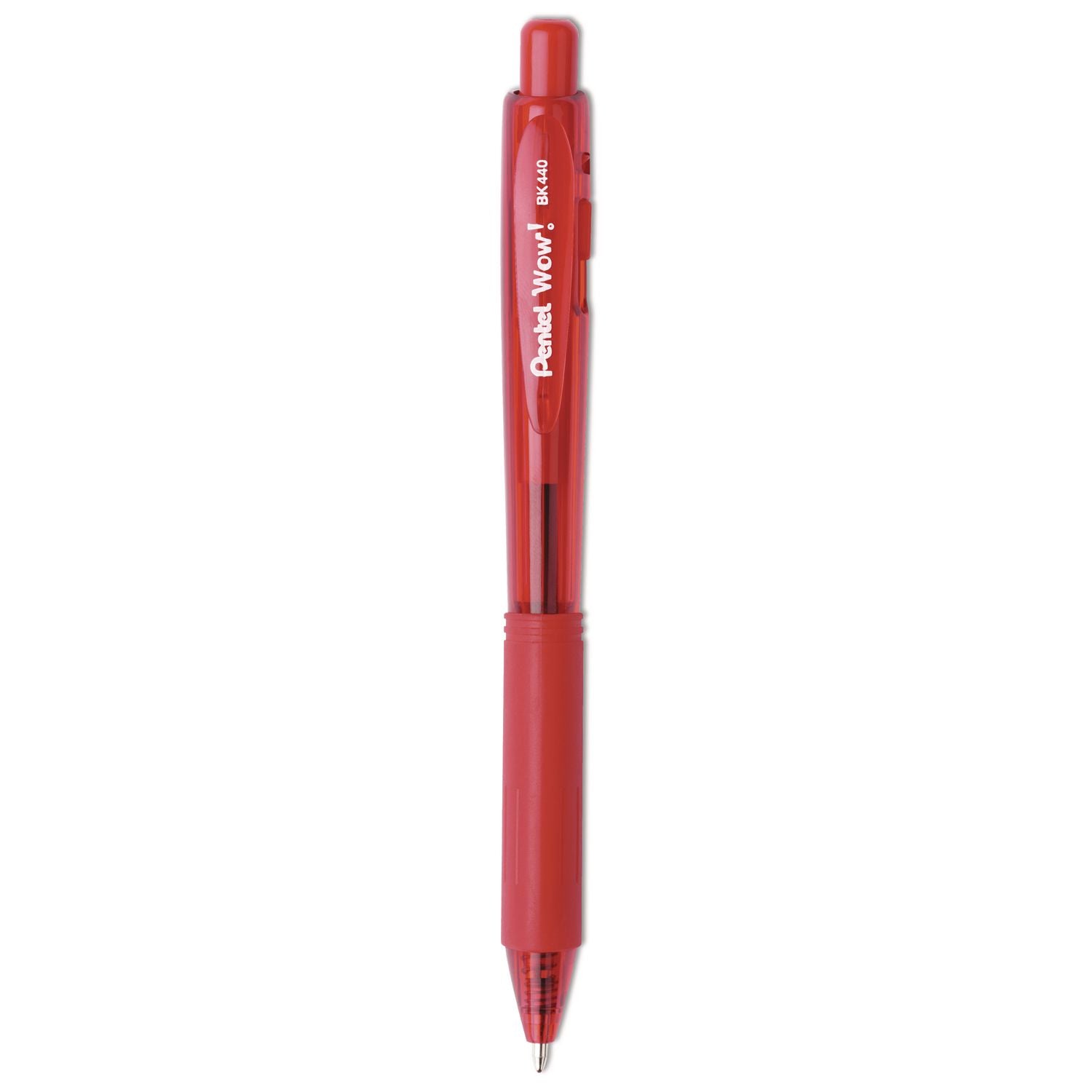 WOW! Ballpoint Pen, Retractable, Medium 1 mm, Red Ink, Translucent Red/Red Barrel, Dozen