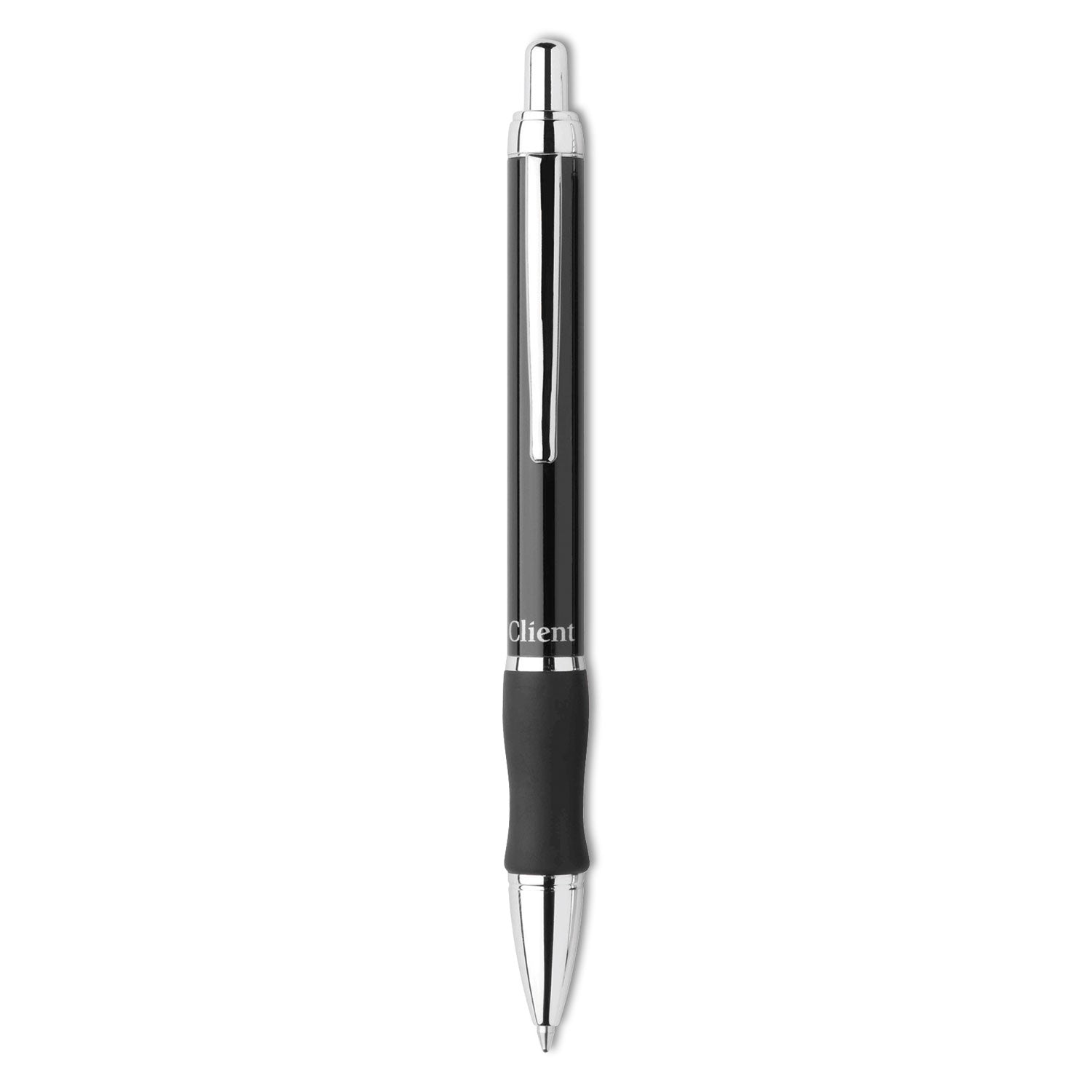 Client Ballpoint Pen, Retractable, Medium 1 mm, Black Ink, High-Gloss Black/Chrome Barrel - 