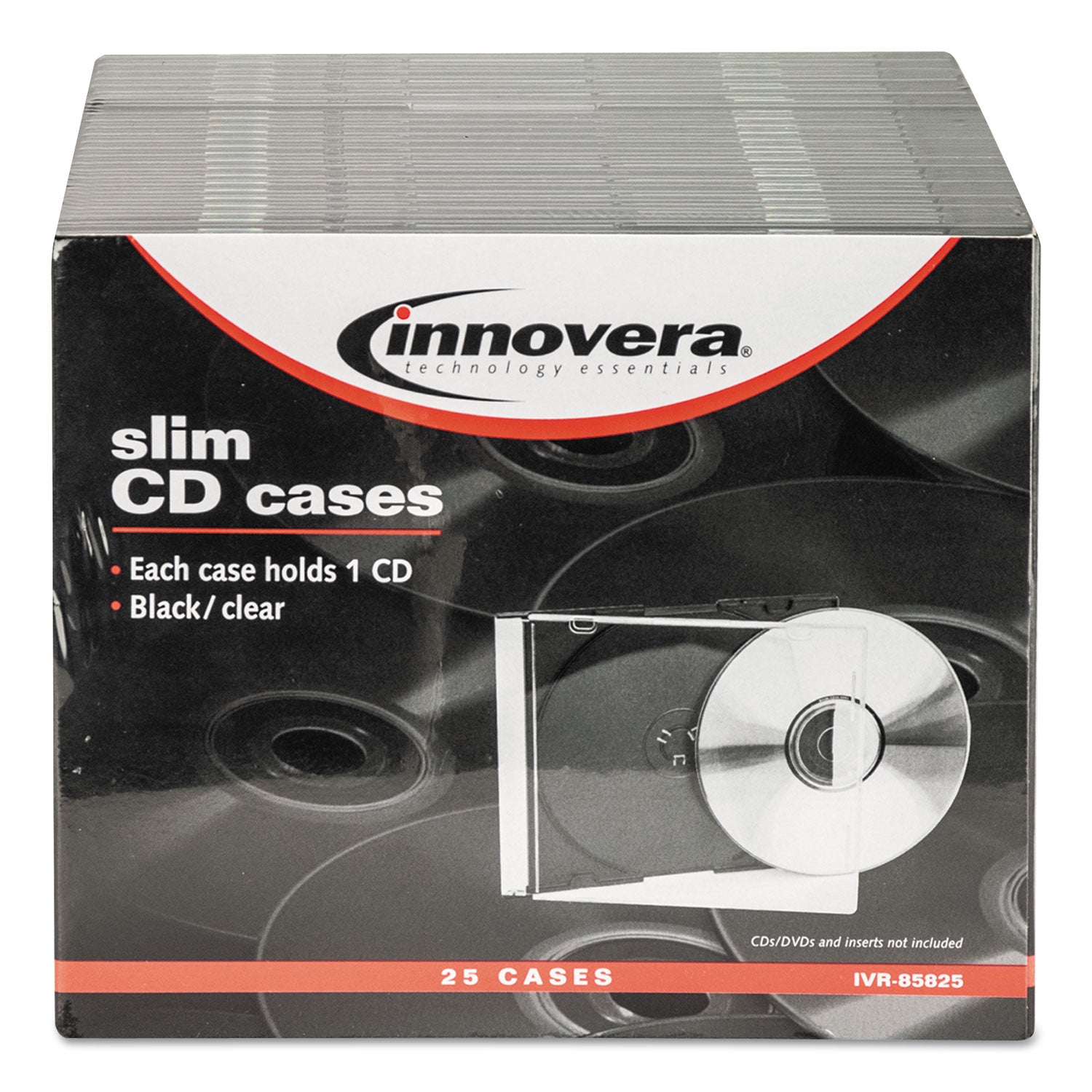 CD/DVD Slim Jewel Cases, Clear/Black, 25/Pack - 