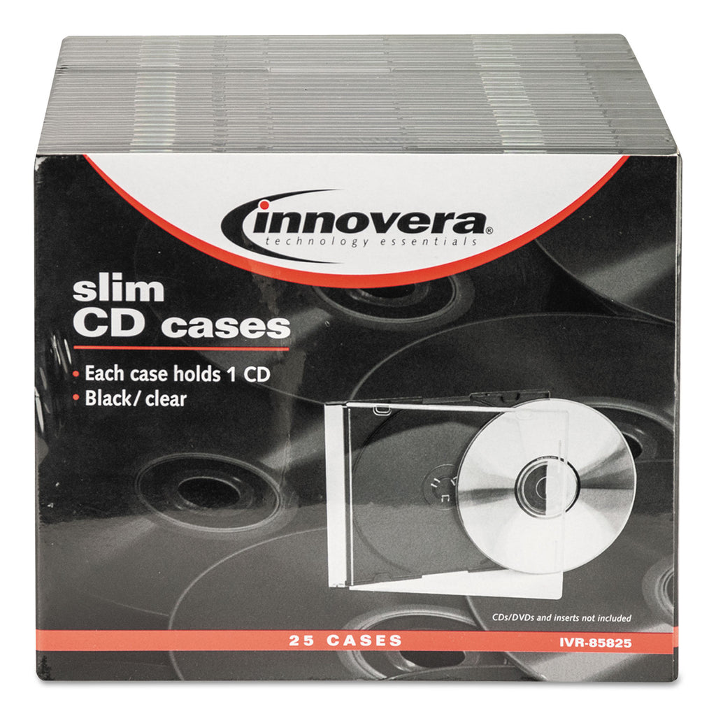 CD/DVD Slim Jewel Cases, Clear/Black, 25/Pack