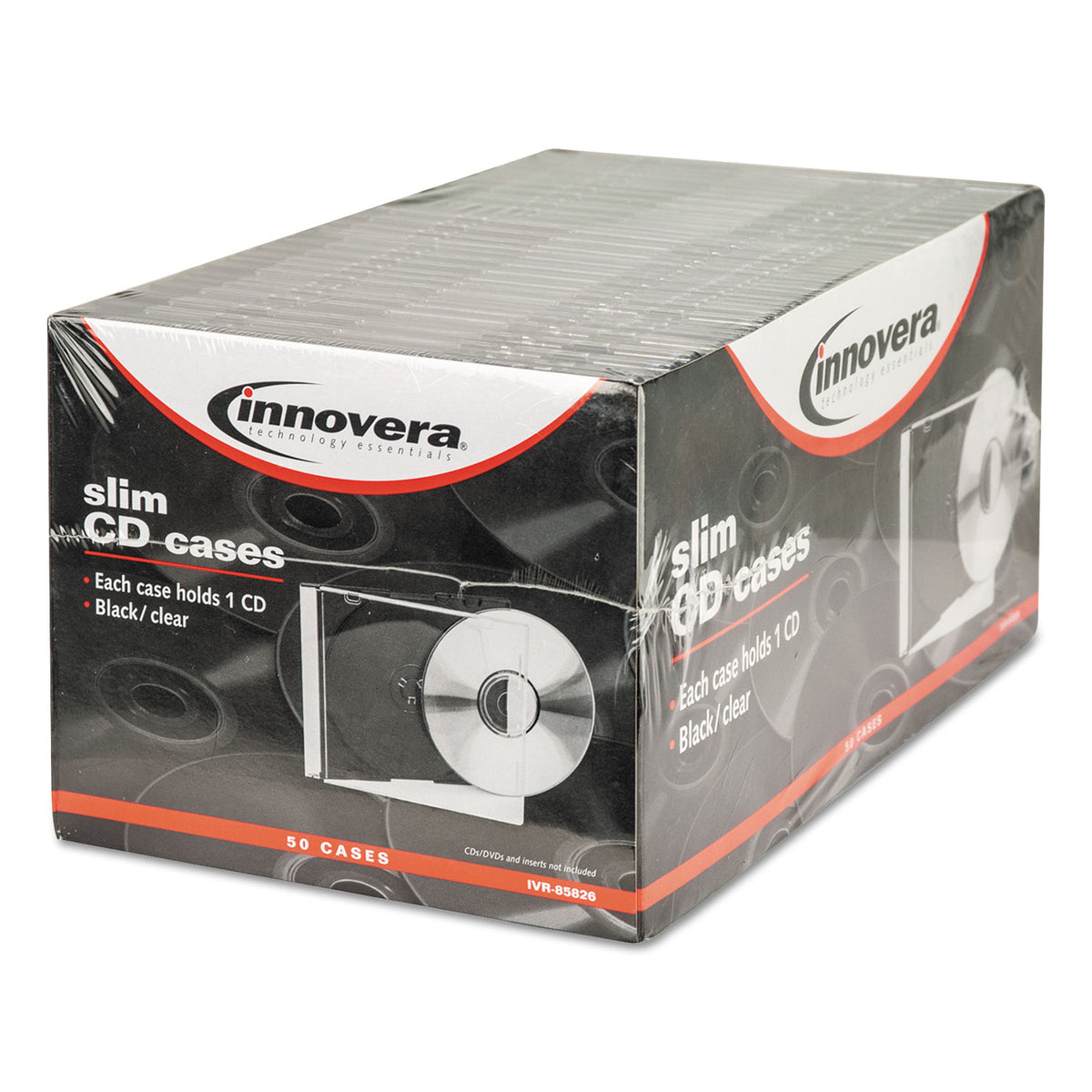 CD/DVD Slim Jewel Cases, Clear/Black, 50/Pack