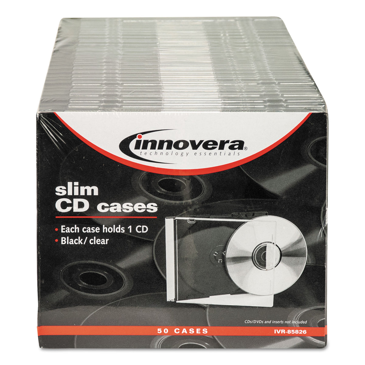 CD/DVD Slim Jewel Cases, Clear/Black, 50/Pack