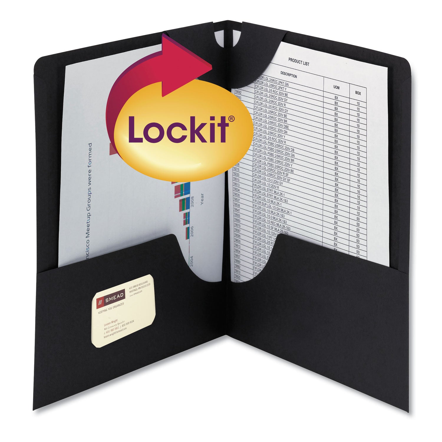 Lockit Two-Pocket Folder, Textured Paper, 100-Sheet Capacity, 11 x 8.5, Black, 25/Box - 