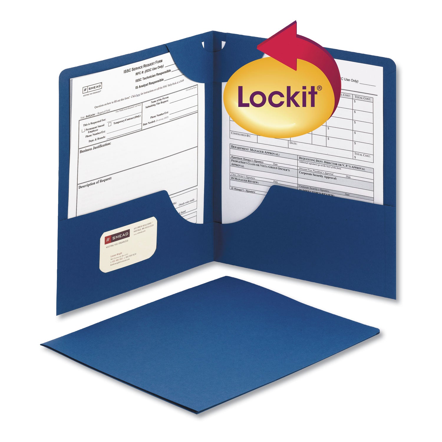 Lockit Two-Pocket Folder, Textured Paper, 100-Sheet Capacity, 11 x 8.5, Dark Blue, 25/Box - 
