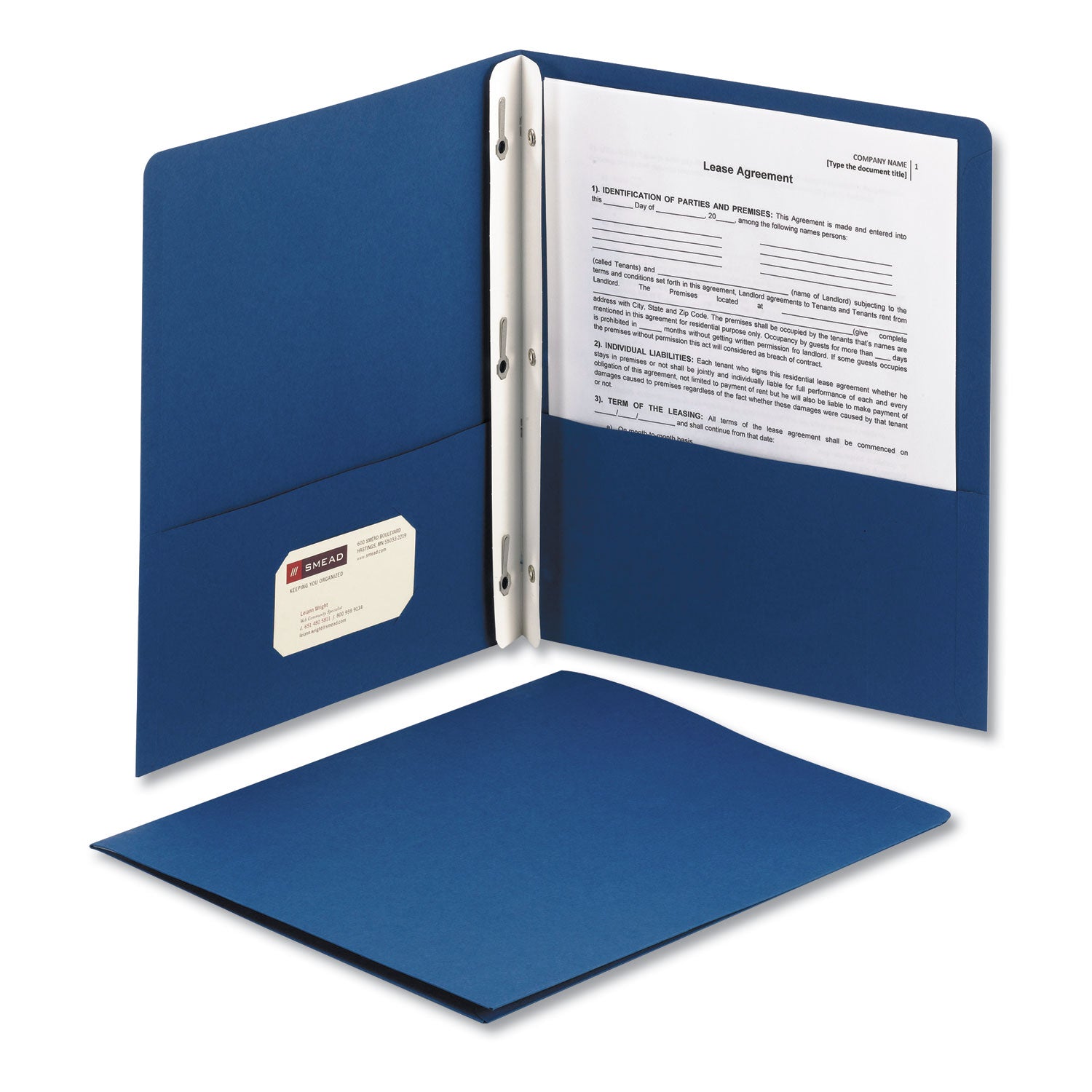 2-Pocket Folder with Tang Fastener, 0.5" Capacity, 11 x 8.5, Dark Blue, 25/Box - 