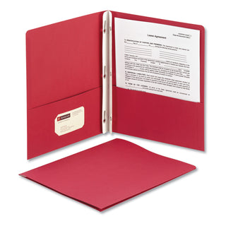 2-Pocket Folder withTang Fastener, Letter, 1/2" Cap, Red, 25/Box - 