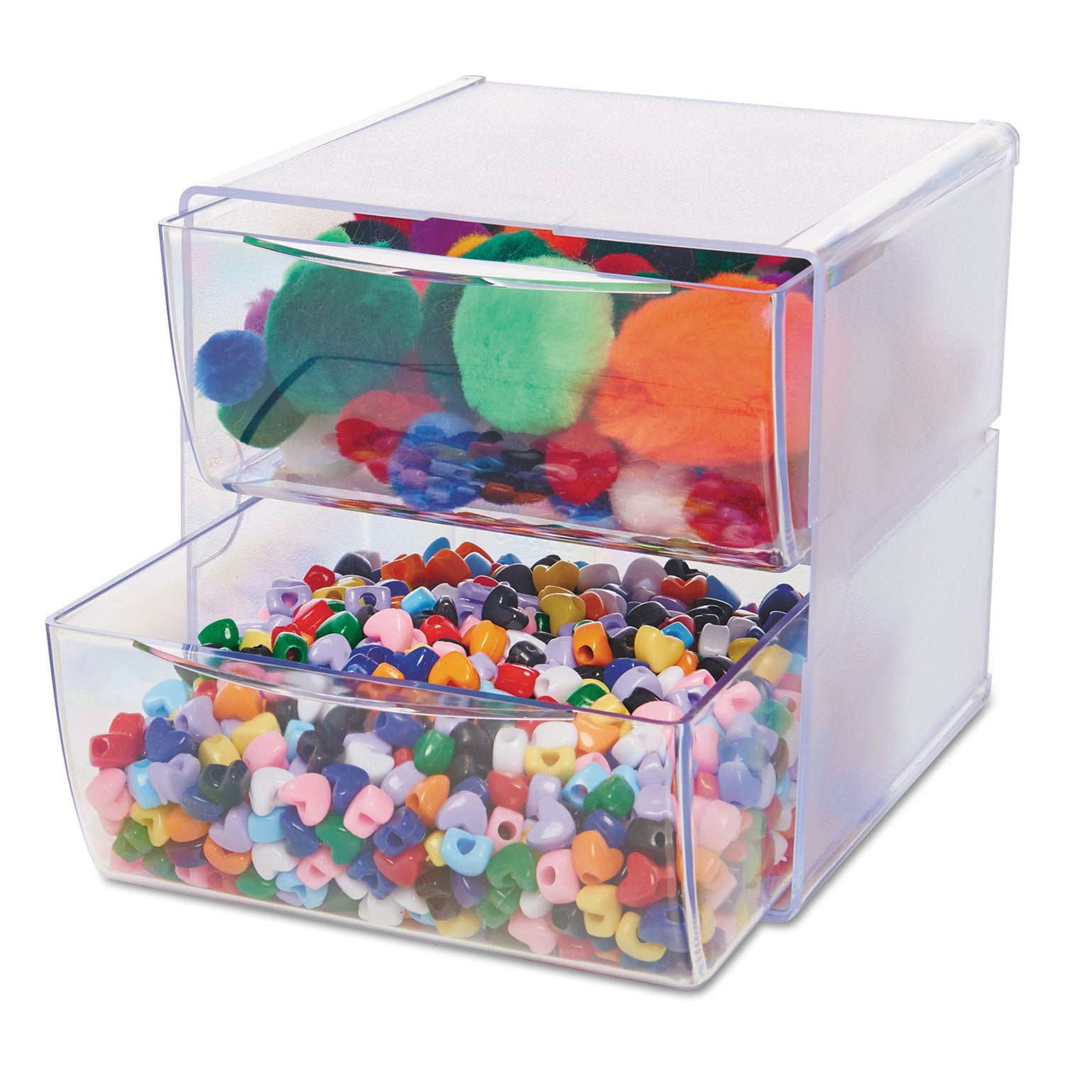 Stackable Cube Organizer, 2 Compartments, 2 Drawers, Plastic, 6 x 7.2 x 6, Clear - 