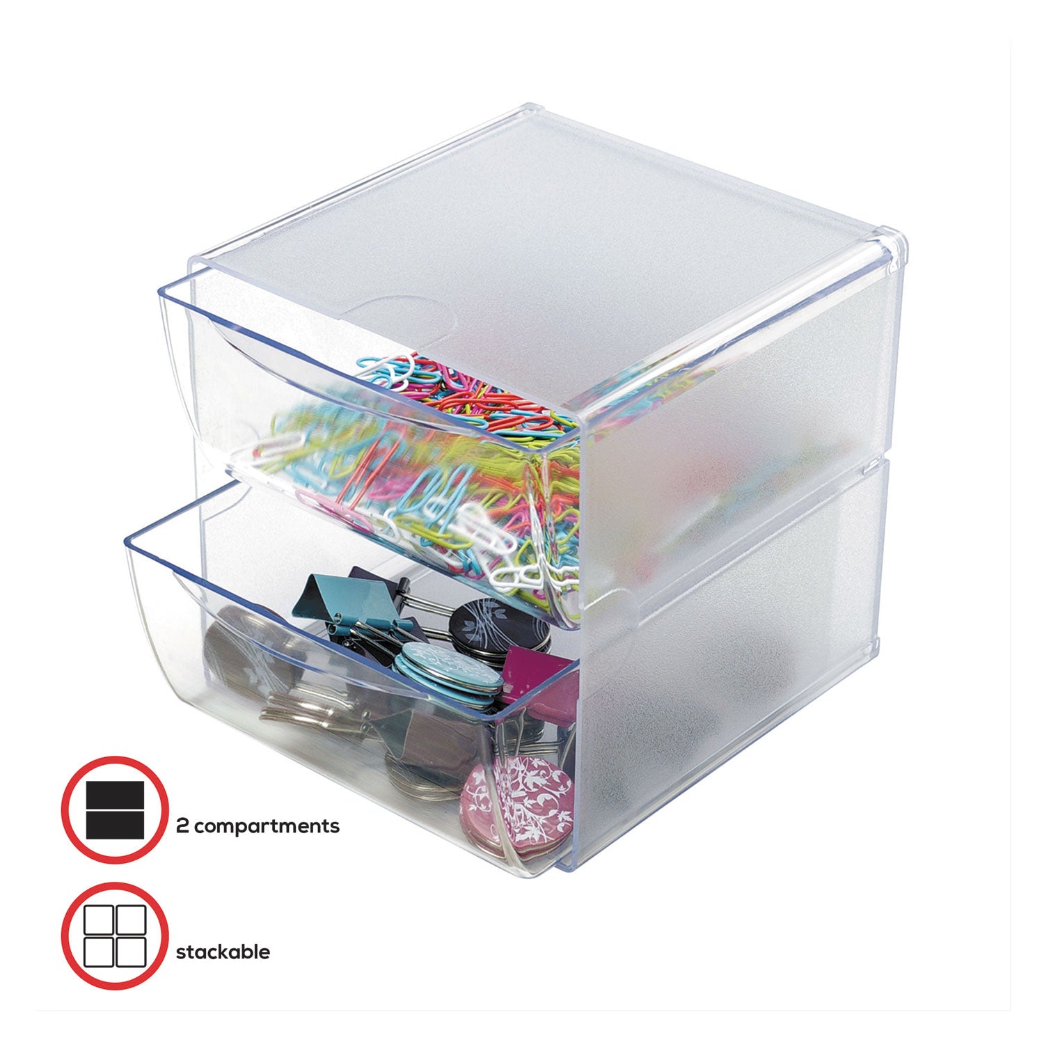 Stackable Cube Organizer, 2 Compartments, 2 Drawers, Plastic, 6 x 7.2 x 6, Clear - 