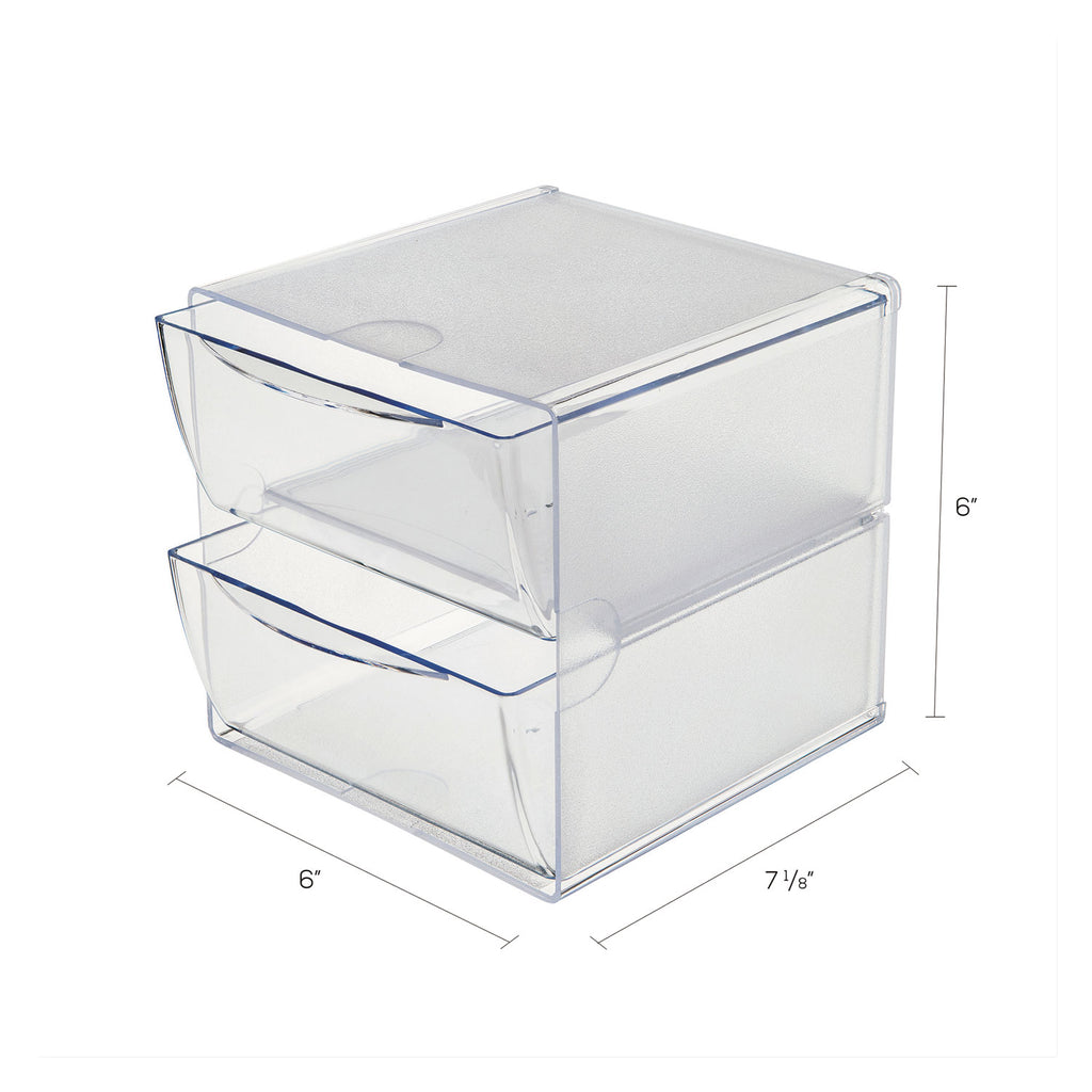Stackable Cube Organizer, 2 Compartments, 2 Drawers, Plastic, 6 x 7.2 x 6, Clear