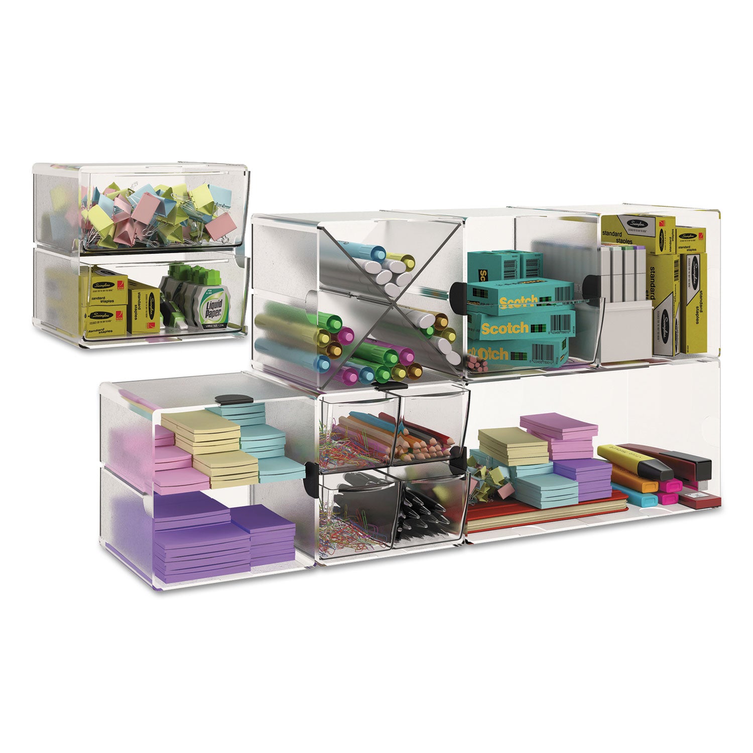 Stackable Cube Organizer, 2 Compartments, 2 Drawers, Plastic, 6 x 7.2 x 6, Clear - 