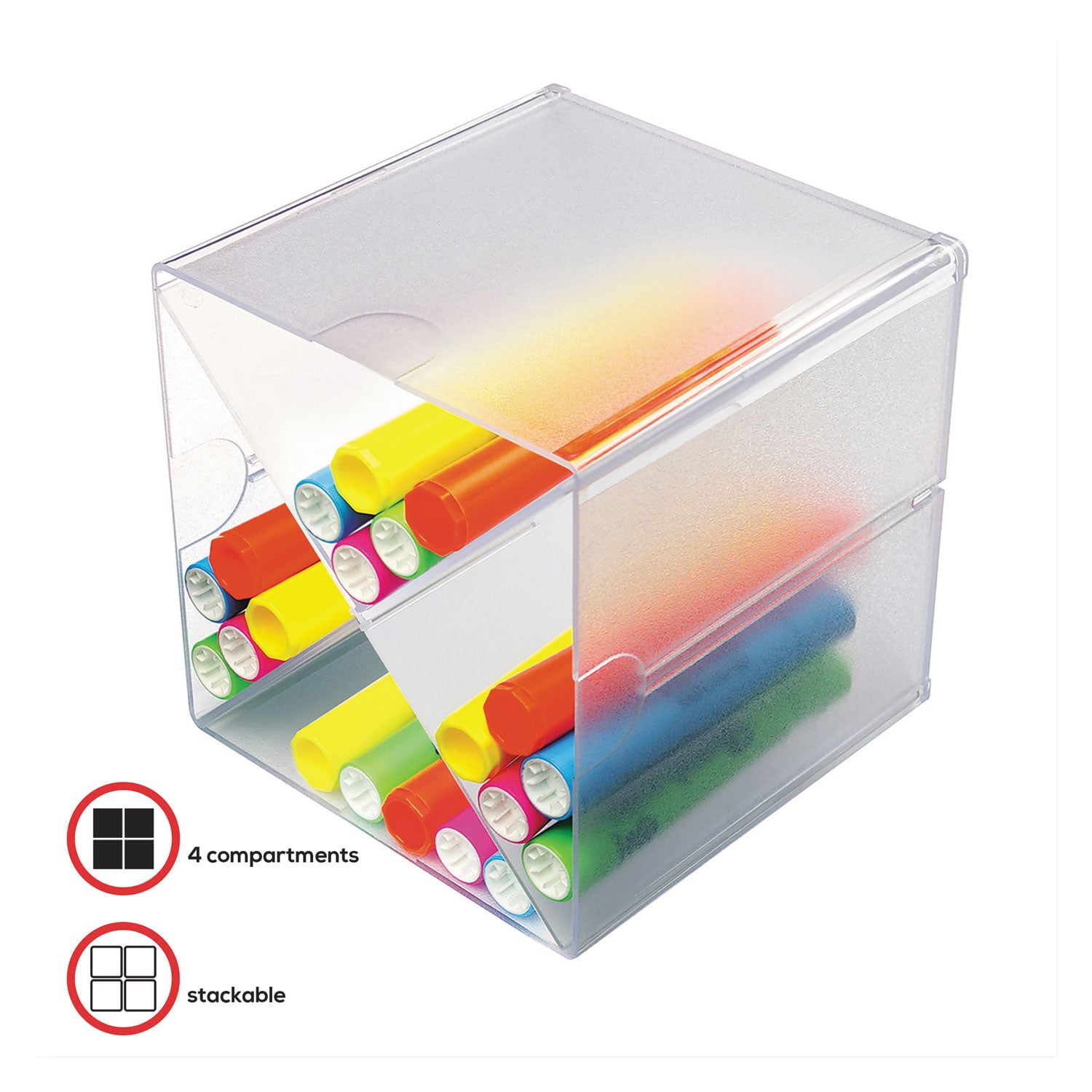 Stackable Cube Organizer, X Divider, 4 Compartments, Plastic, 6 x 7.2 x 6, Clear - 