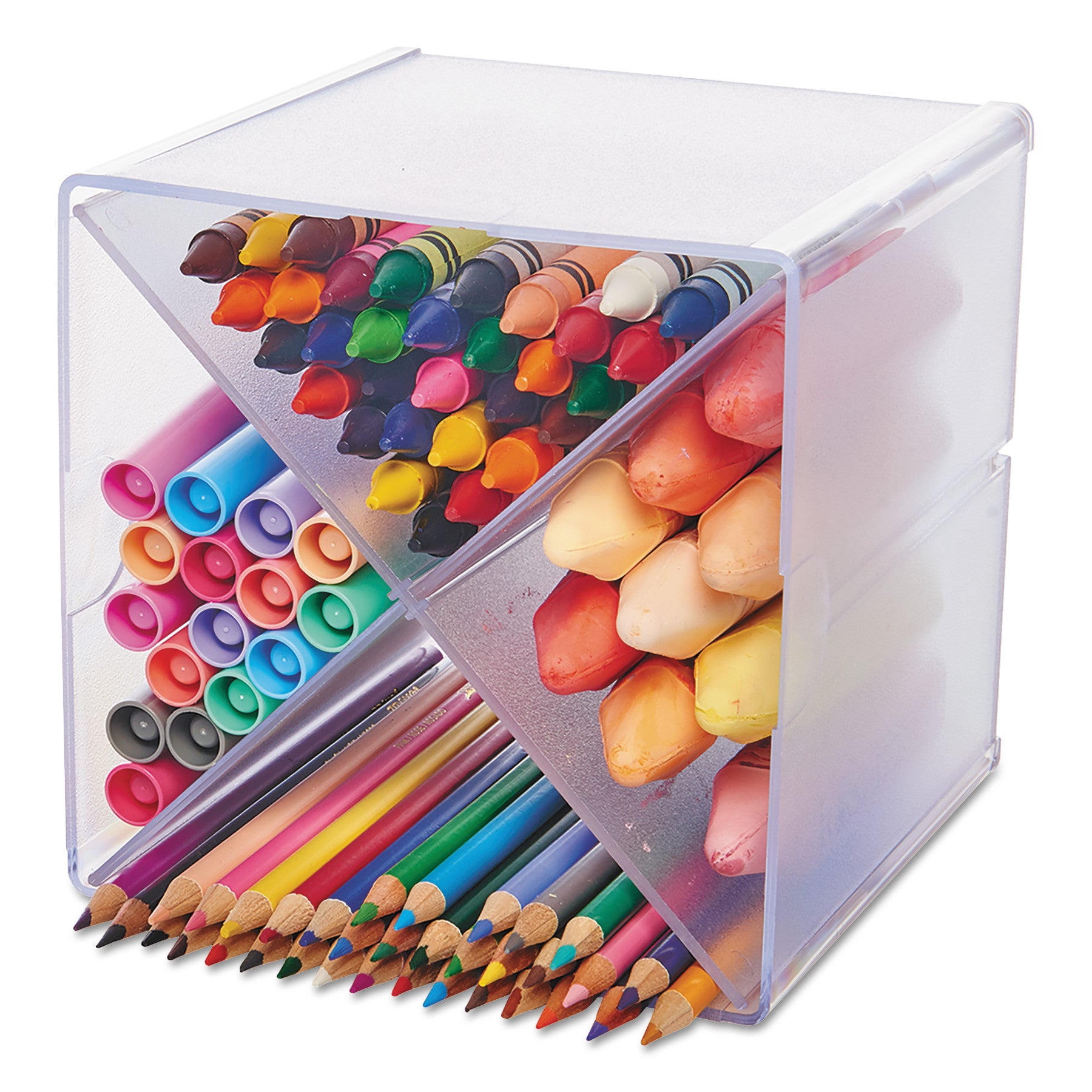 Stackable Cube Organizer, X Divider, 4 Compartments, Plastic, 6 x 7.2 x 6, Clear - 