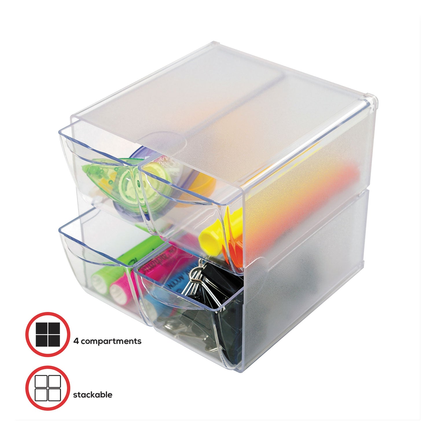 Stackable Cube Organizer, 4 Compartments, 4 Drawers, Plastic, 6 x 7.2 x 6, Clear - 