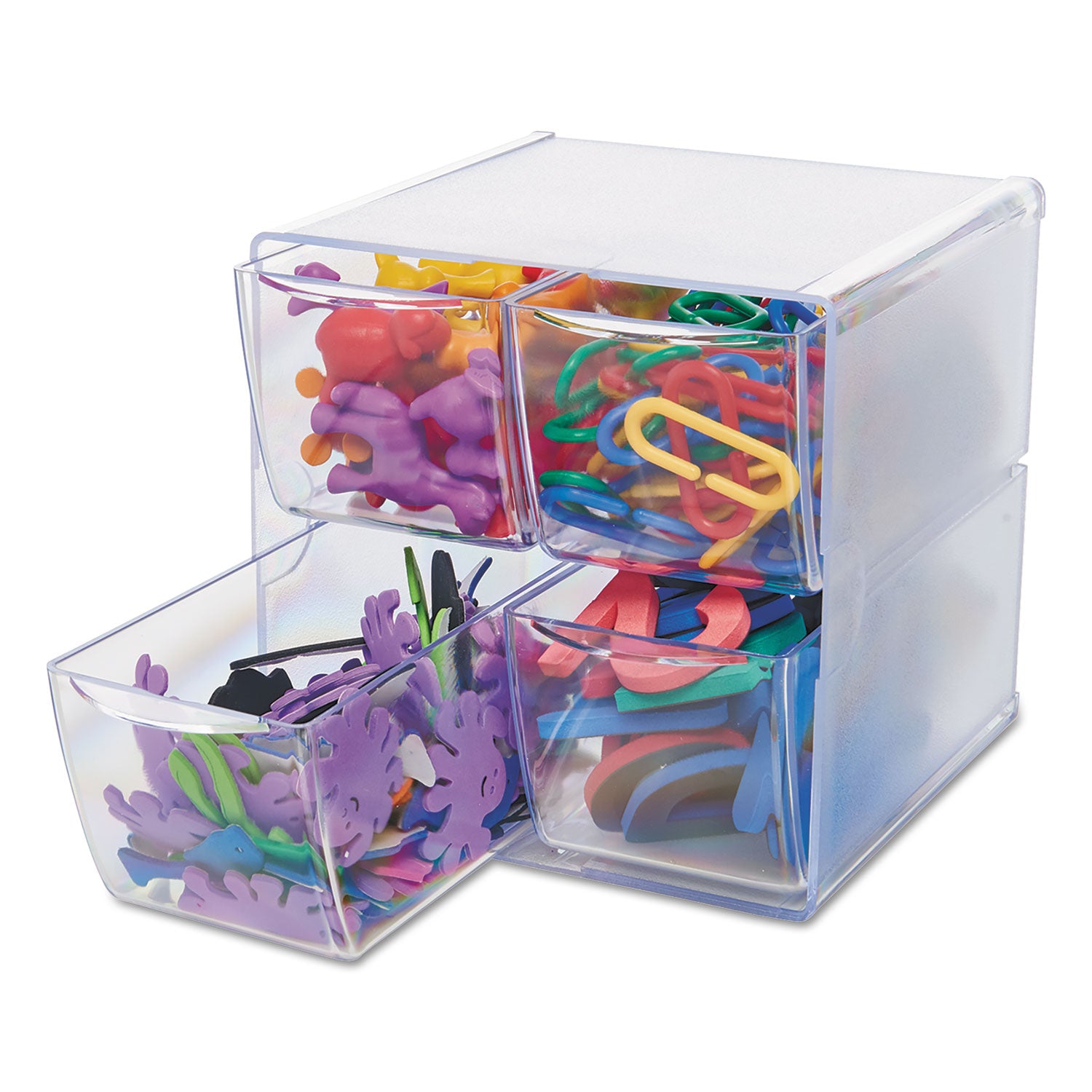 Stackable Cube Organizer, 4 Compartments, 4 Drawers, Plastic, 6 x 7.2 x 6, Clear - 