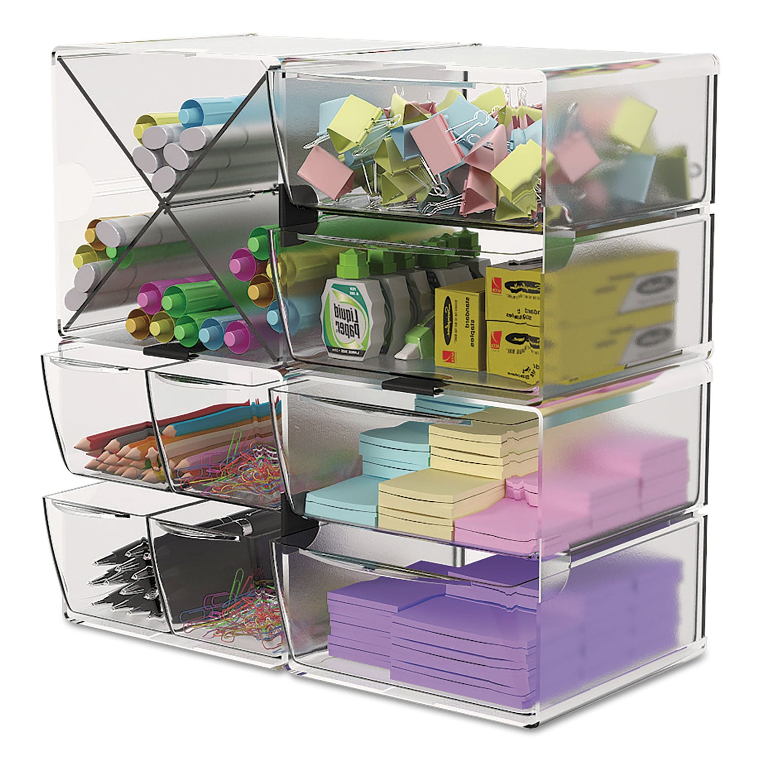 Stackable Cube Organizer, 4 Compartments, 4 Drawers, Plastic, 6 x 7.2 x 6, Clear - 