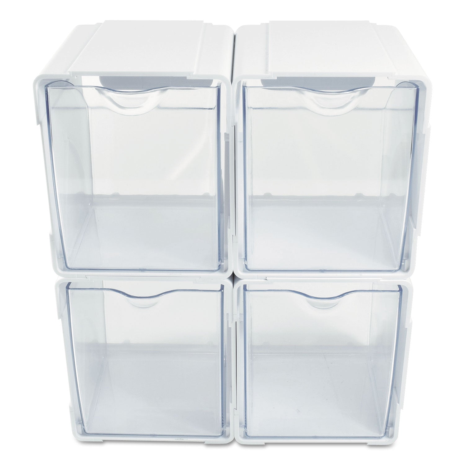 Tilt Bin Interlocking 4-Bin Organizer, Plastic, 4.63 x 4.88 x 5.5, White/Clear - 