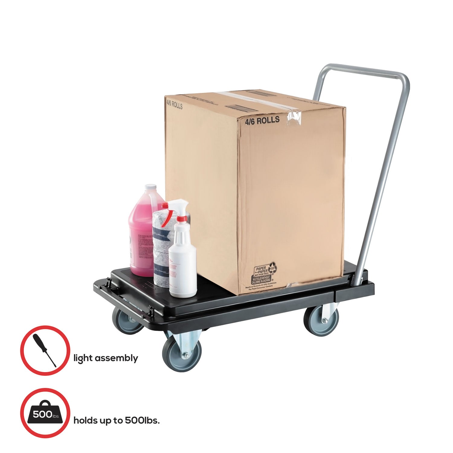 Heavy-Duty Platform Cart, 300 lb Capacity, 21 x 32.5 x 37.5, Black - 