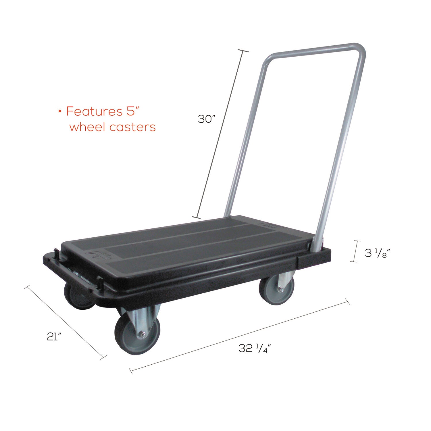 Heavy-Duty Platform Cart, 300 lb Capacity, 21 x 32.5 x 37.5, Black - 