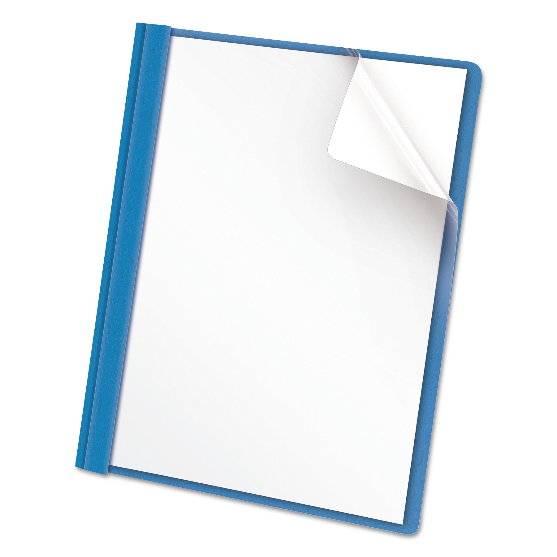 Clear Front Report Cover, Prong Fastener, 0.5" Capacity, 8.5 x 11, Clear/Light Blue, 25/Box - 