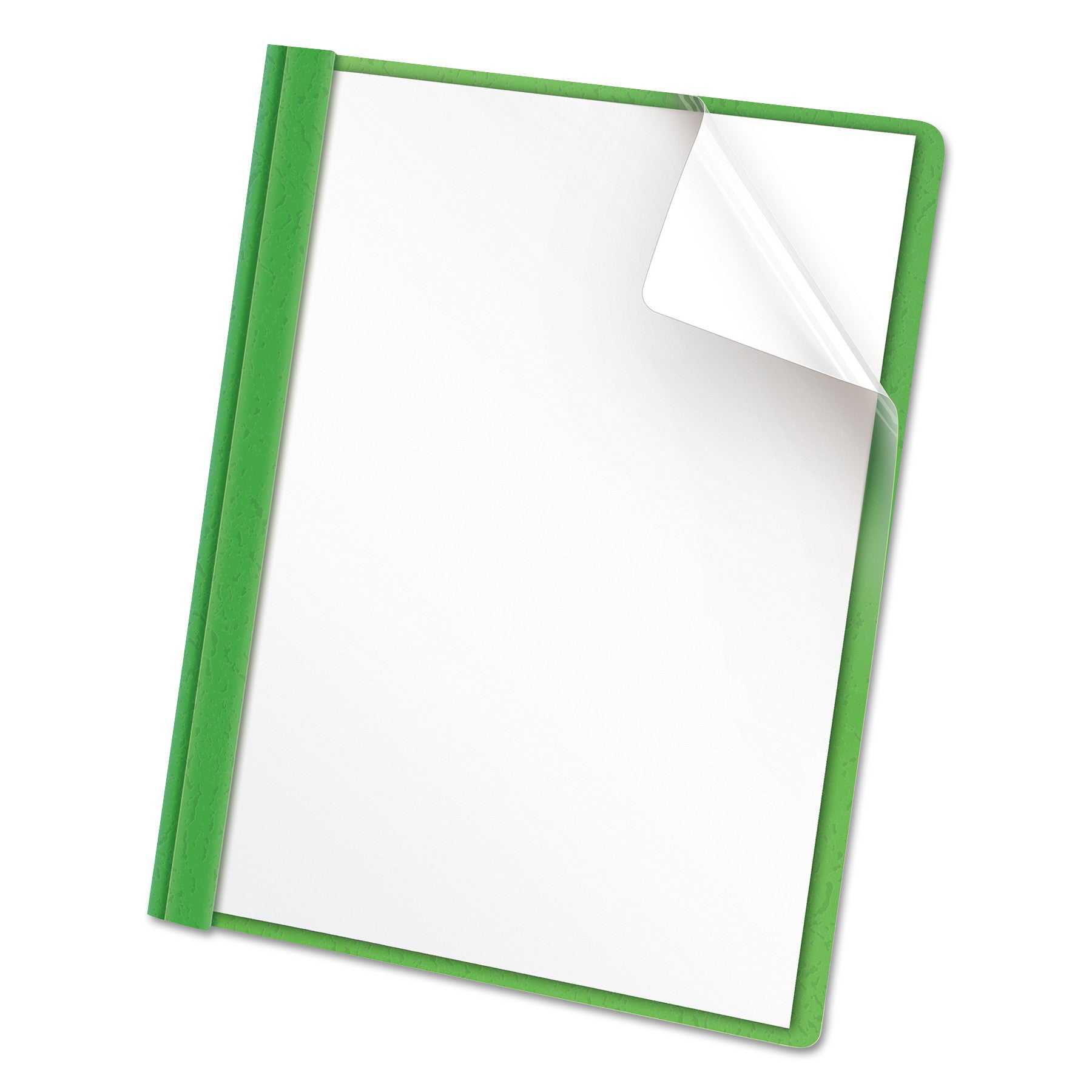 Clear Front Report Cover, Prong Fastener, 0.5" Capacity, 8.5 x 11, Clear/Green, 25/Box - 