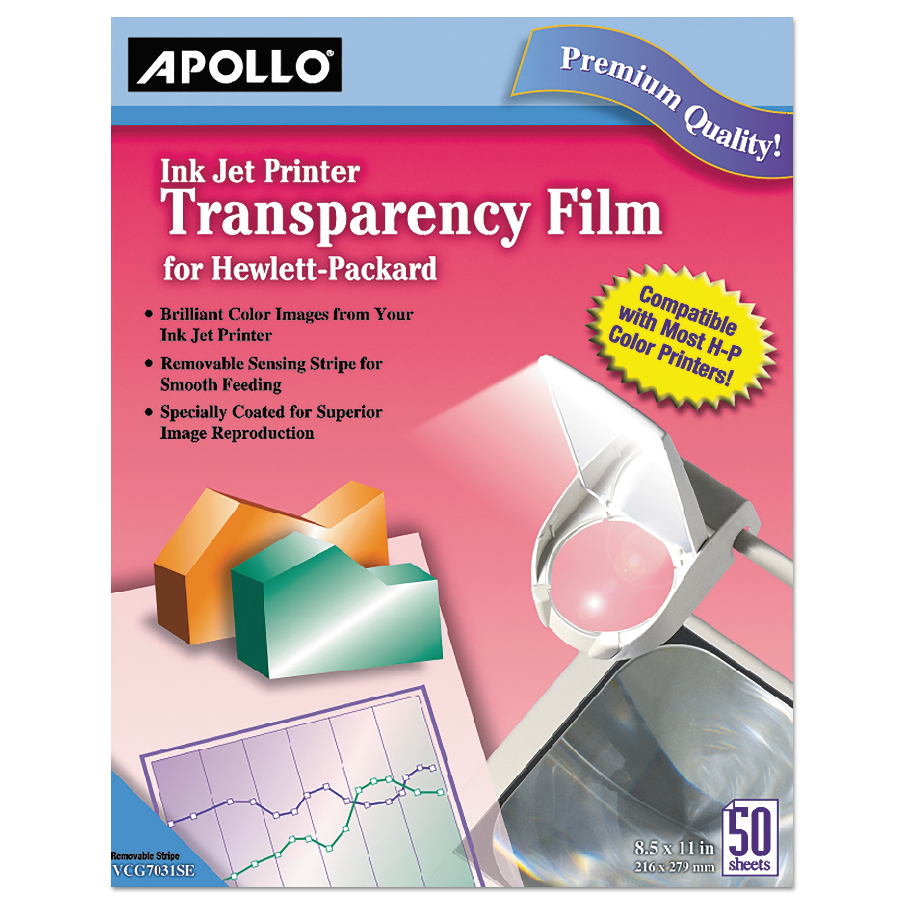 Quick-Dry Color Inkjet Transparency Film with Handling Strip, 8.5 x 11, 50/Box - 