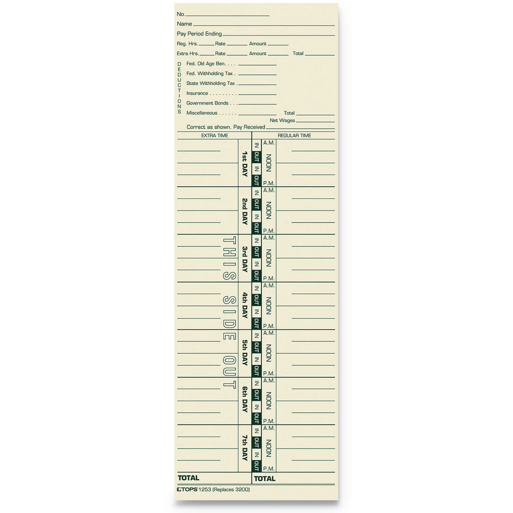 Time Clock Cards, Replacement for 3200, One Side, 3.5 x 10.5, 500/Box - 