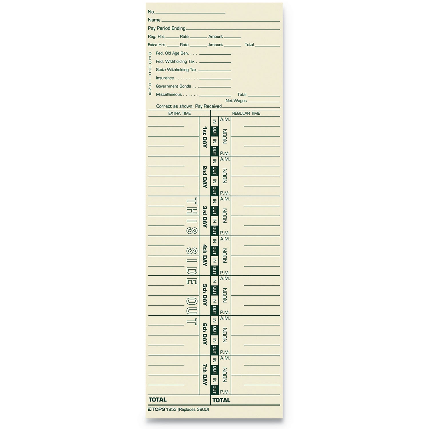 Time Clock Cards, Replacement for 3200, One Side, 3.5 x 10.5, 500/Box - 