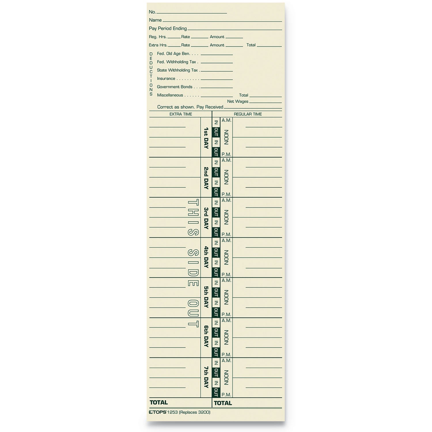Time Clock Cards, Replacement for 3200, One Side, 3.5 x 10.5, 500/Box - 