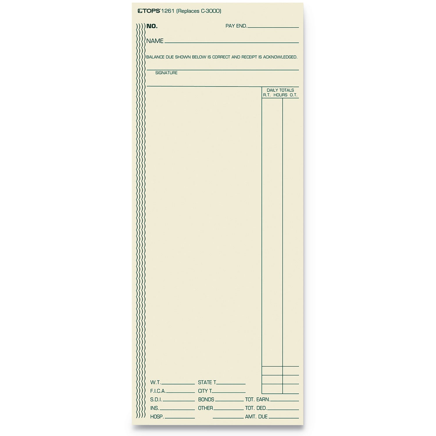 Time Clock Cards, Replacement for ATR206/C3000/M-154, One Side, 3.38 x 8.25, 500/Box - 