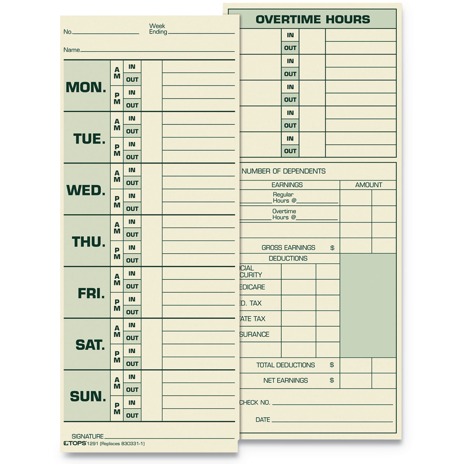 Time Clock Cards, Replacement for 331-10, Two Sides, 3.5 x 8.5, 500/Box - 