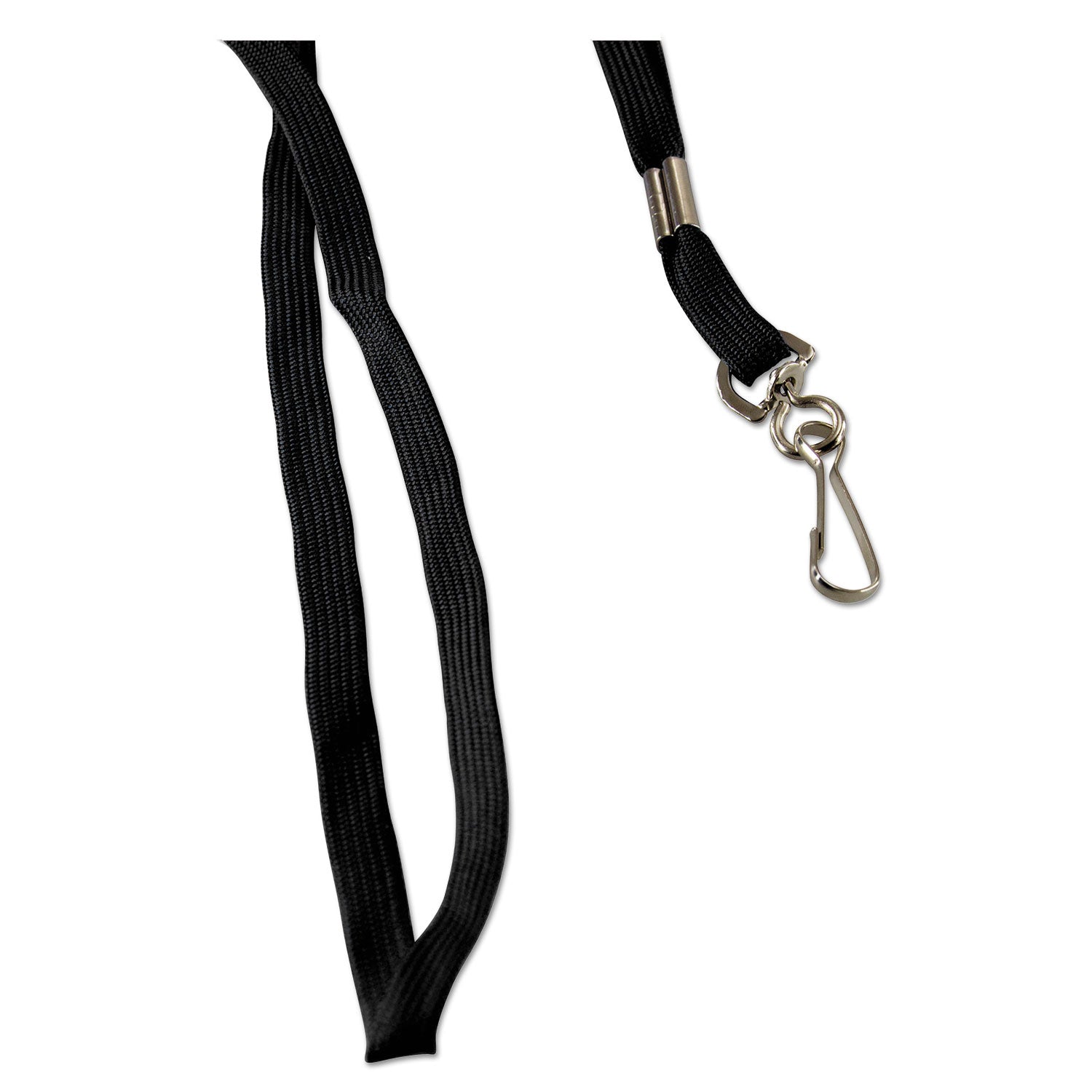 Flat Lanyard, Metal Hook Fastener, 36", Nylon, Black, 100/Pack - 