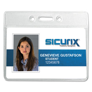 SICURIX Badge Holder, Horizontal, 2.13 x 3.38, Clear, 12/Pack - 