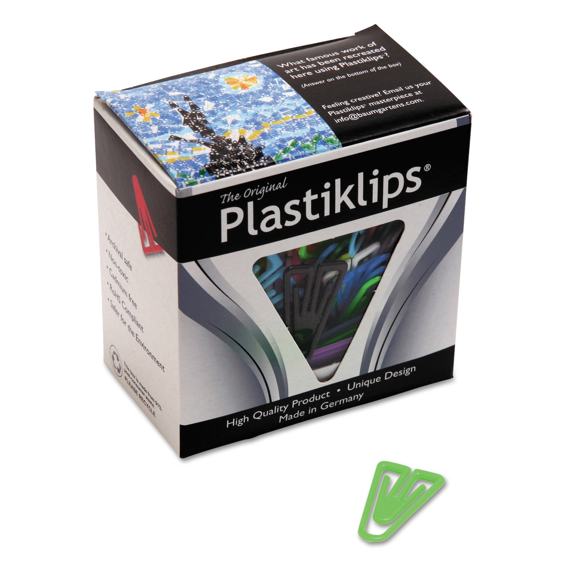 Plastiklips Paper Clips, Medium, Smooth, Assorted Colors, 500/Box - 