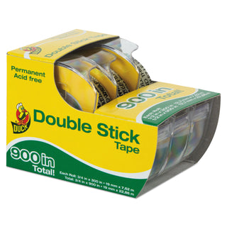 Permanent Double-Stick Tape with Dispenser, 1" Core, 0.5" x 25 ft, Clear, 3/Pack - 