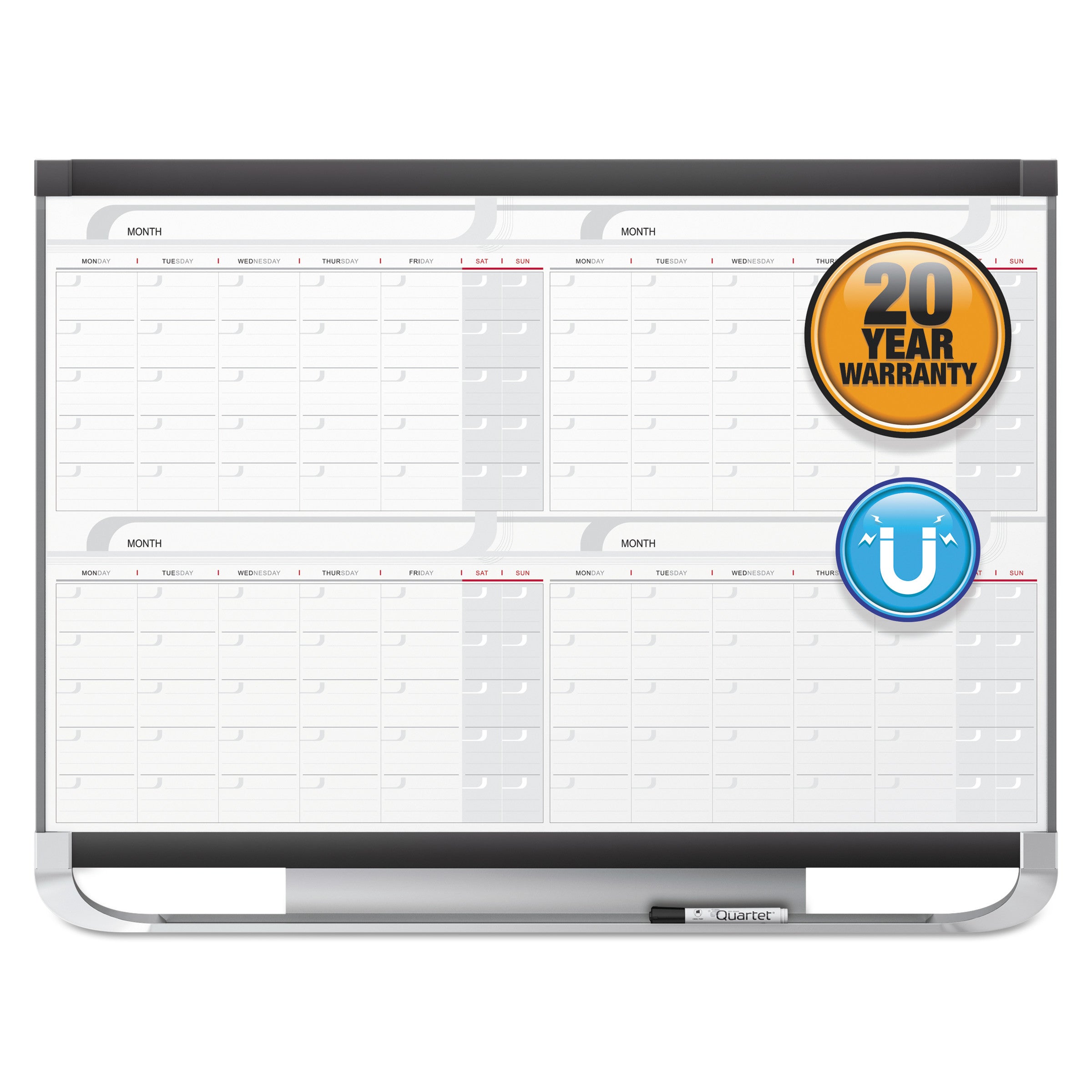 Prestige 2 Magnetic Total Erase Four-Month Calendar, 36 x 24, White Surface, Graphite Fiberboard/Plastic Frame - 