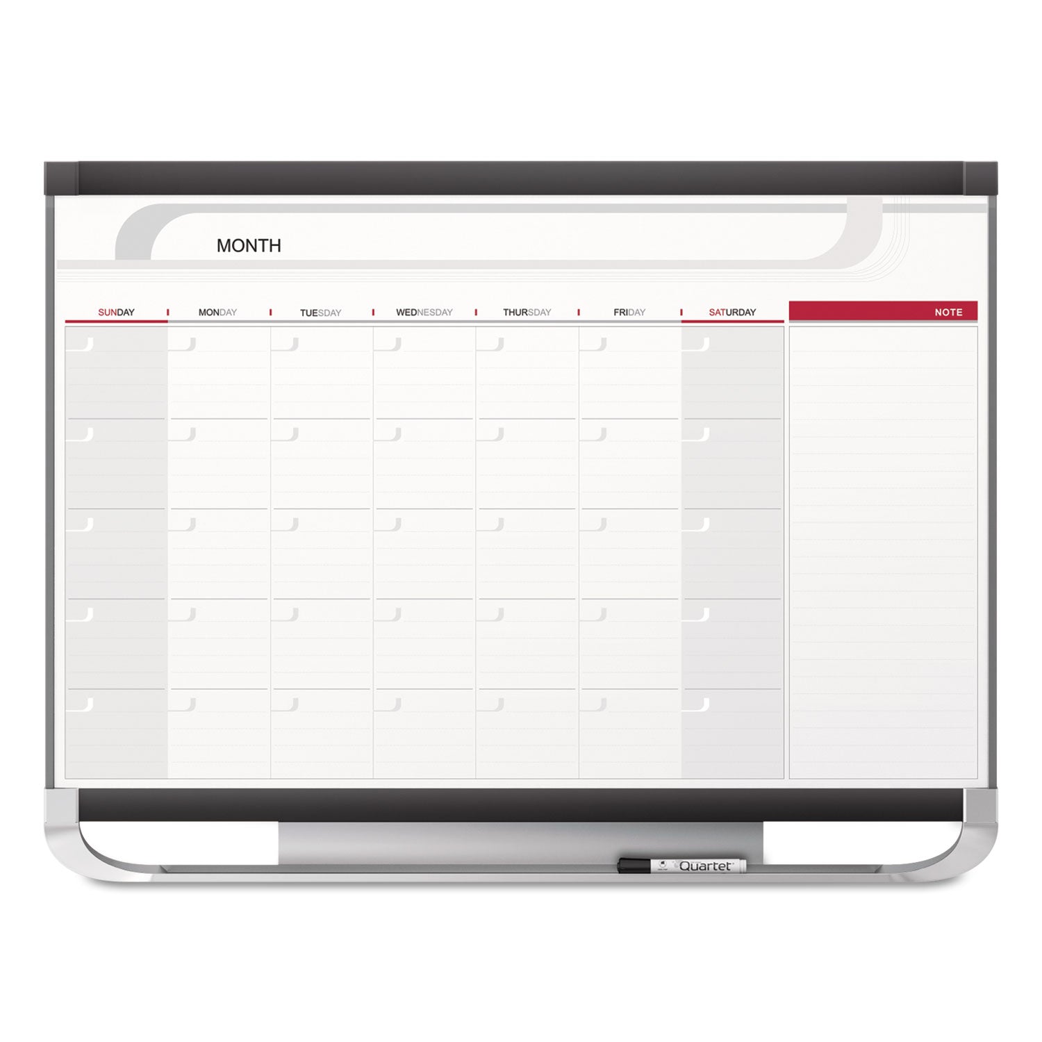 Prestige 2 Magnetic Total Erase Monthly Calendar, 36 x 24, White Surface, Graphite Fiberboard/Plastic Frame - 