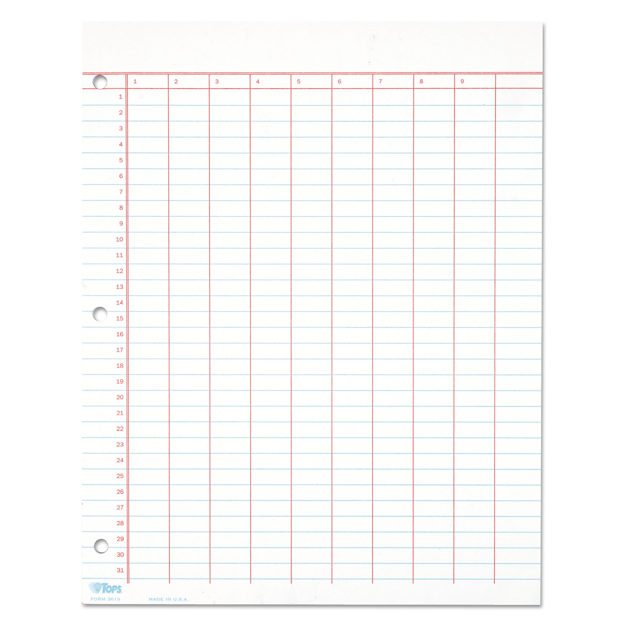 Data Pad with Numbered Column Headings, Data/Lab-Record Format, Wide/Legal Rule, 10 Columns, 8.5 x 11, White, 50 Sheets - 