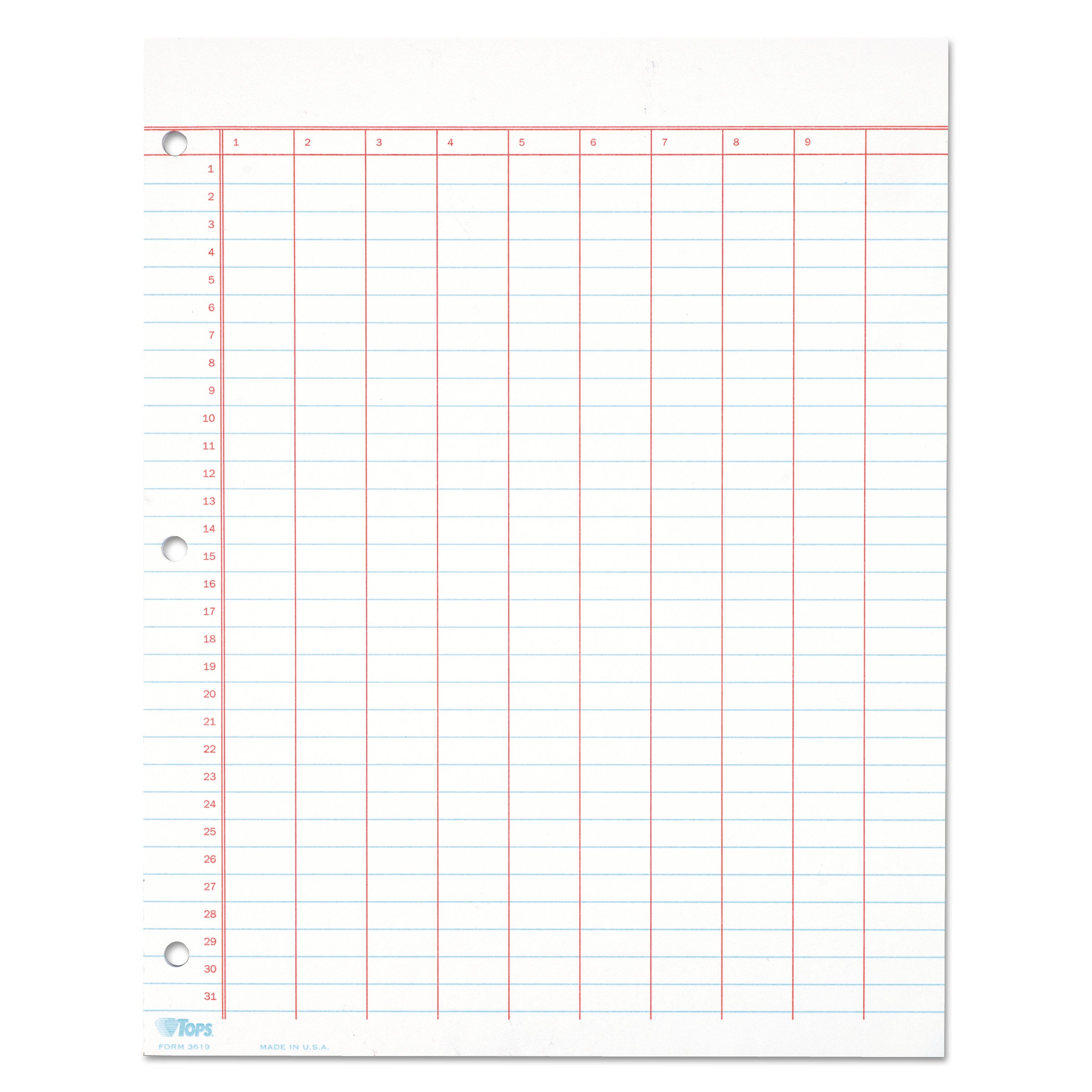 Data Pad with Numbered Column Headings, Data/Lab-Record Format, Wide/Legal Rule, 10 Columns, 8.5 x 11, White, 50 Sheets - 
