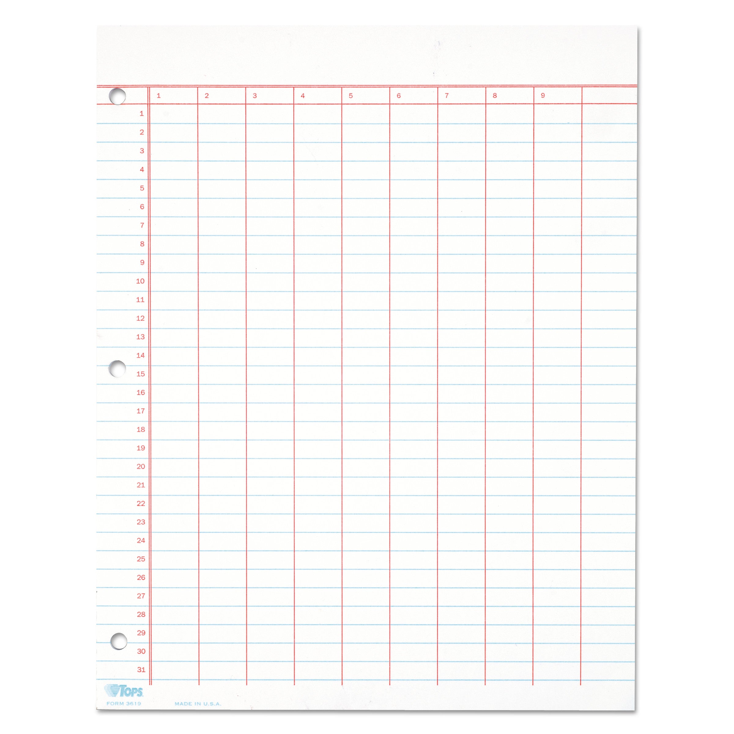 Data Pad with Numbered Column Headings, Data/Lab-Record Format, Wide/Legal Rule, 10 Columns, 8.5 x 11, White, 50 Sheets - 